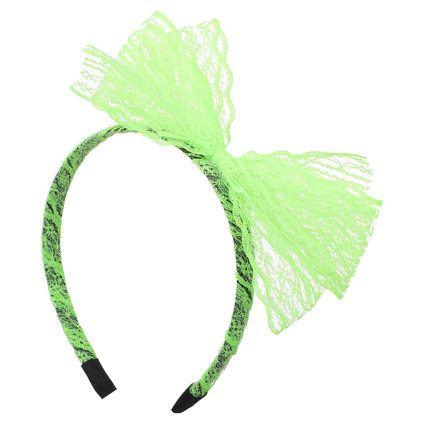 80s Lace Headband Bow Neon Headband for Women Costume(Green,Green)