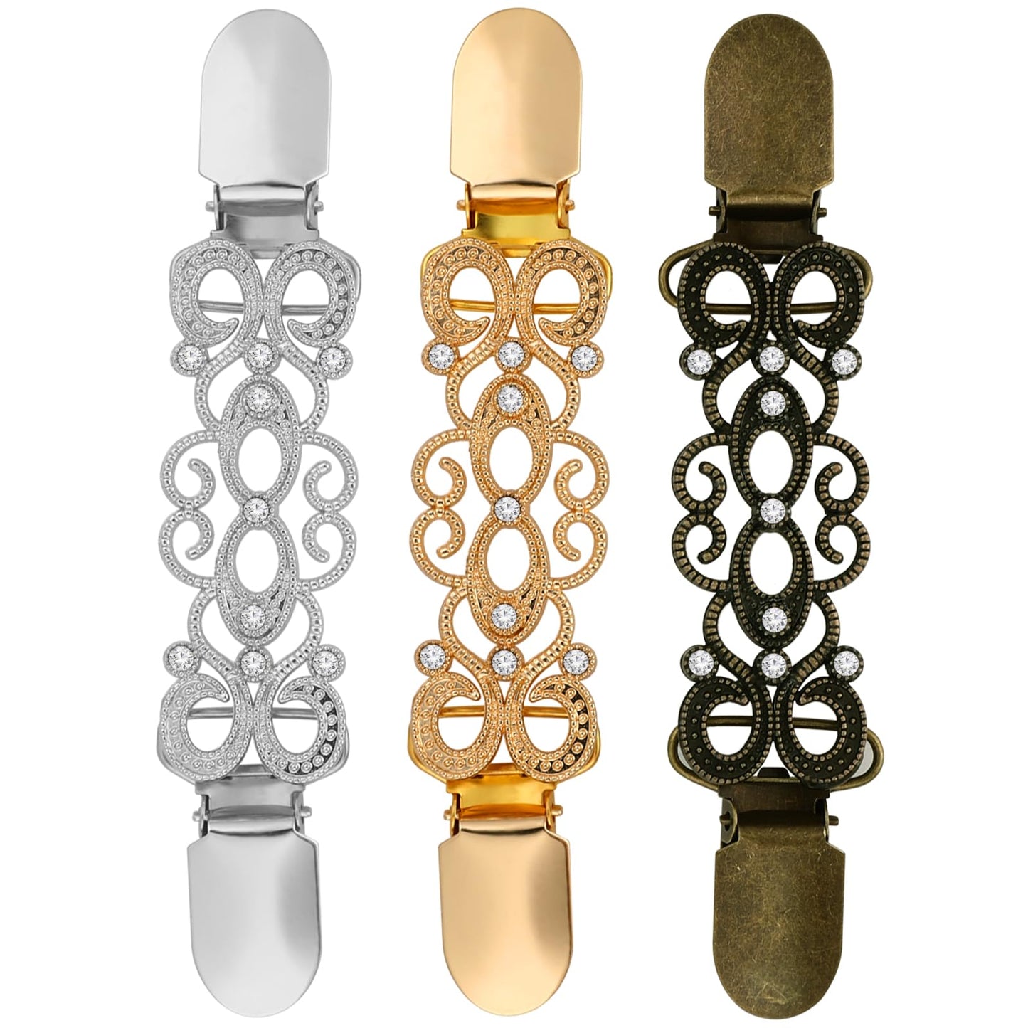 Yolev 3PCS Tie Up Sweater Clip and Scarf Clip Set, Vintage Dress Clips Back Cinch Clip for Clothing Clip Dresses Shawl Clip Cardigan Flower Patterns Clip for Women Girls