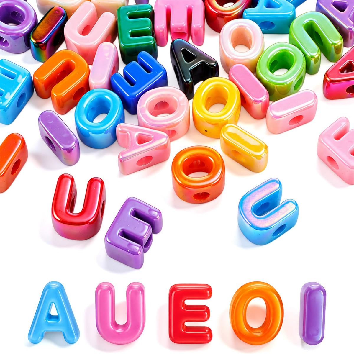 50 Pcs Chunky Letter Beads- UV Plated Alphabet Vowel Letter Beads