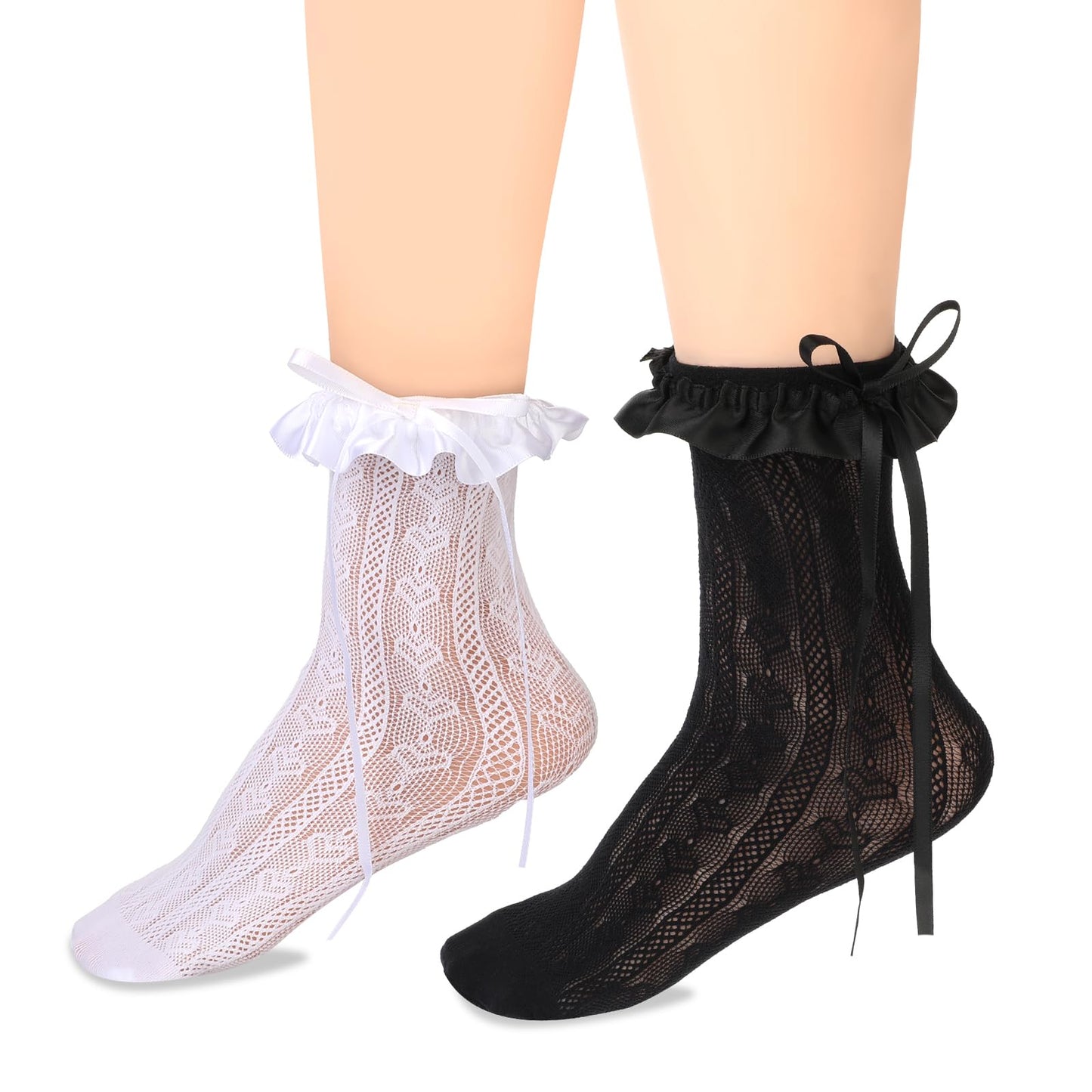 Lace Ruffle Socks 2 Pairs Lace Ankle Socks Women White Black Mesh Womens Ruffle Socks Cute Lolita Socks Princess Ankle Dress Socks