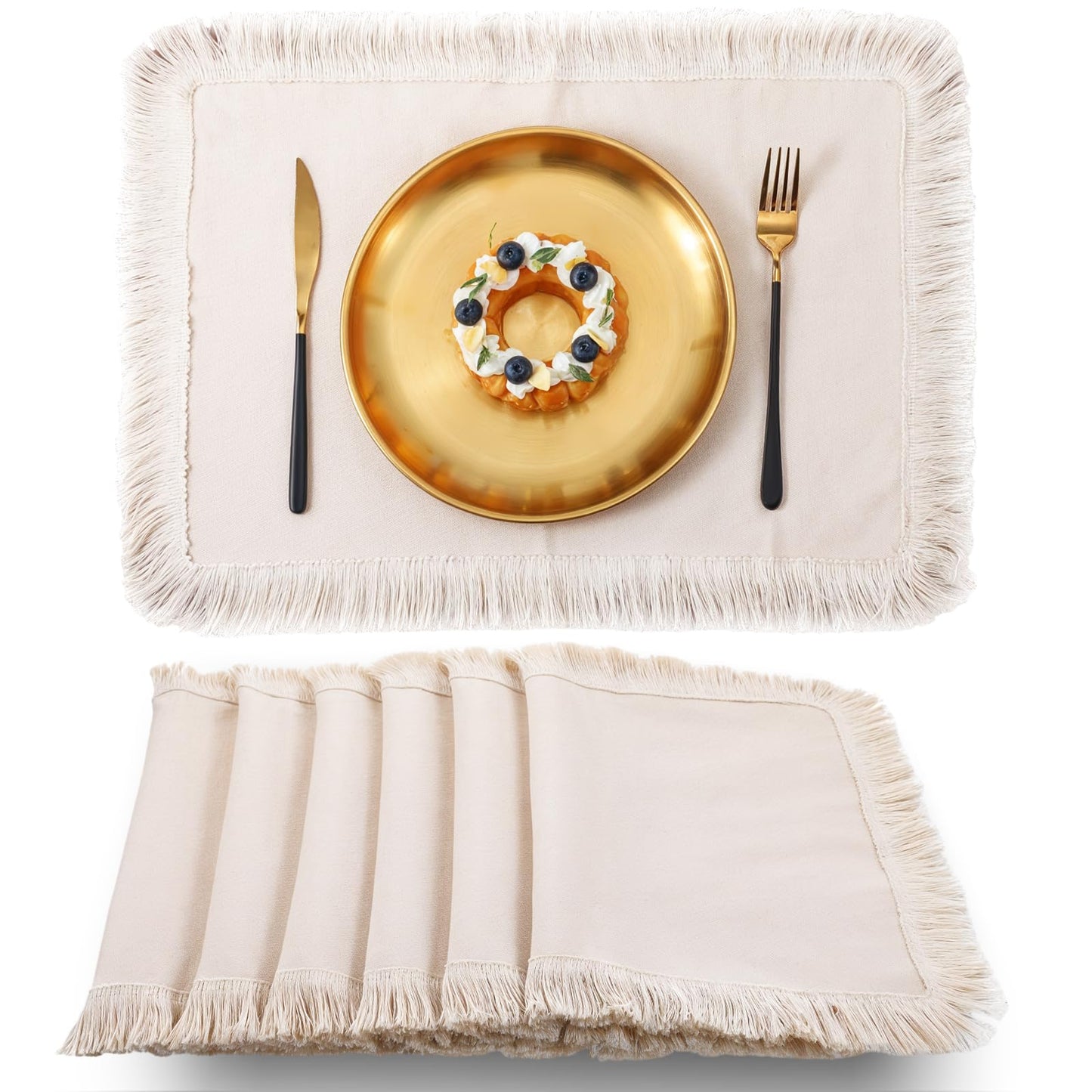 Boho Placemats Set of 6 Farmhouse Style Table Mats Cloth Place Mats for Dining Table Dining Room Decor