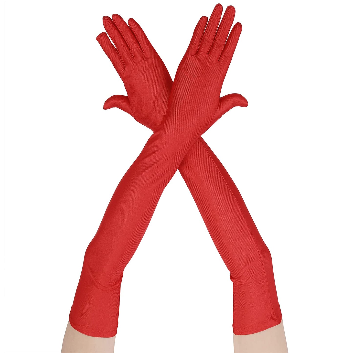 Women's Long Evening Gloves Ladies Elbow Length Opera Gloves Bridal Formal Fancy Dress Gloves for Wedding Prom Party (Red)