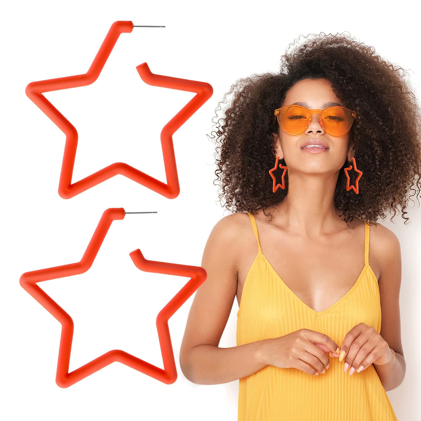 Neon Hoop Earrings for Women Retro Star Hoop Earrings Lightweight 80s Big Earrings for 80's Party Retro Costume Party (Orange)