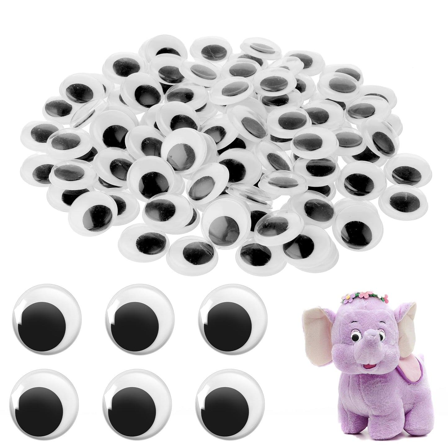 100 Pcs Googly Eyes Self Adhesive 2 cm Large Googly Eyes Big Black White Plastic Googly Wiggle Eyes for DIY Crafts Scrapbooking Decoration