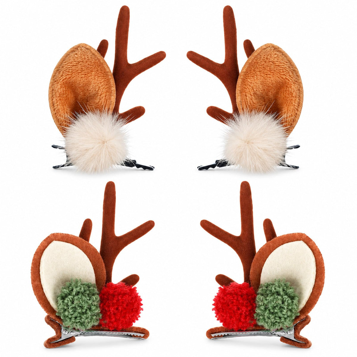 2 Pairs Christmas Reindeer Antlers Hair Clips Cute Deer Ear Clips