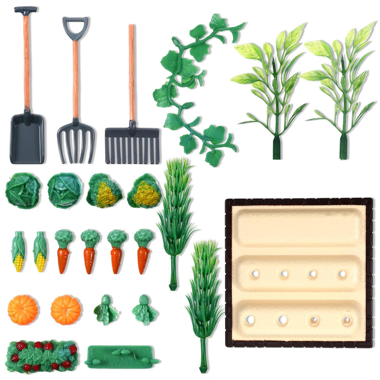 Mini Garden Tools Miniature Dollhouse Decorations Mini Shovel Rake Farm Model Small Ornament Resin Vegetable Figurines Field Scene Landscape Outdoor Decor