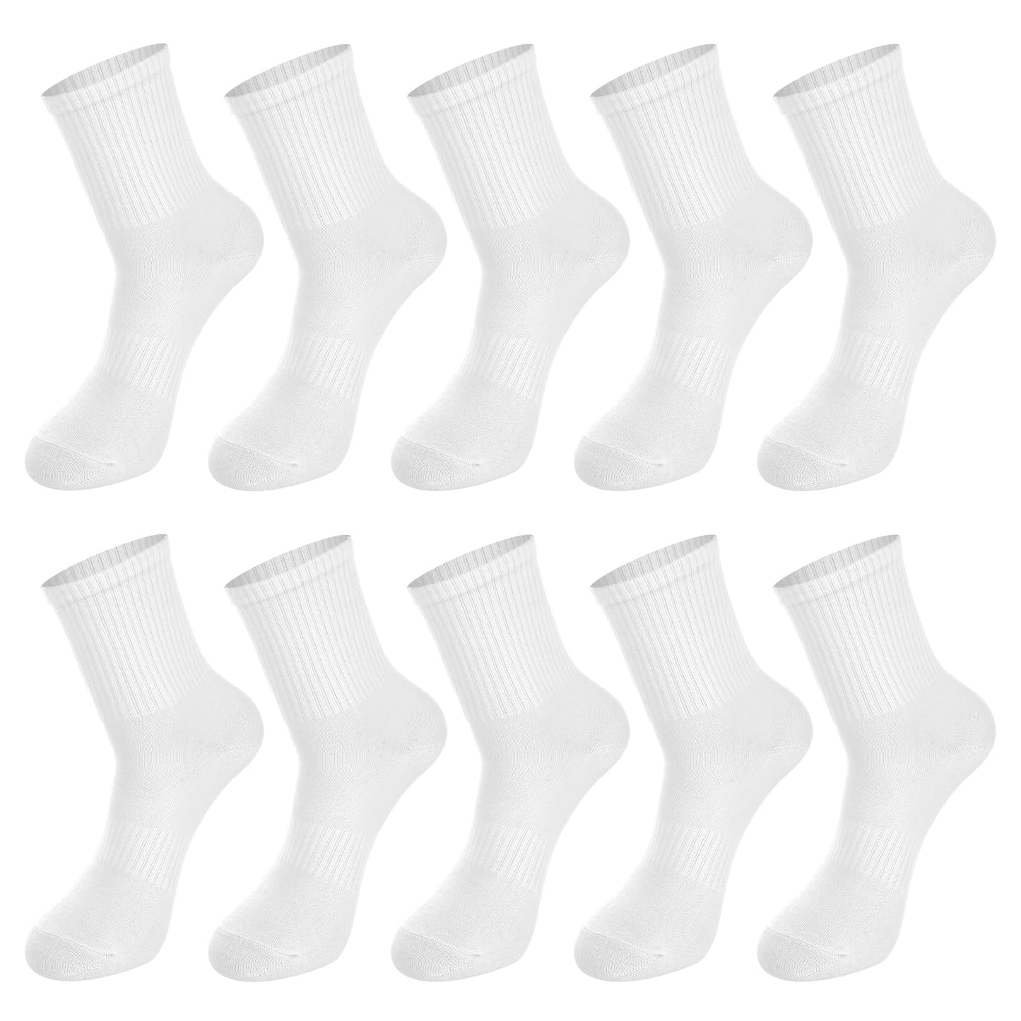 Lusofie 5 Pairs Womens Crew Socks White Sports Socks Breathable Wicking Cushioned White Socks Soft Crew Socks Womens Athletic Socks 4.5-11.5