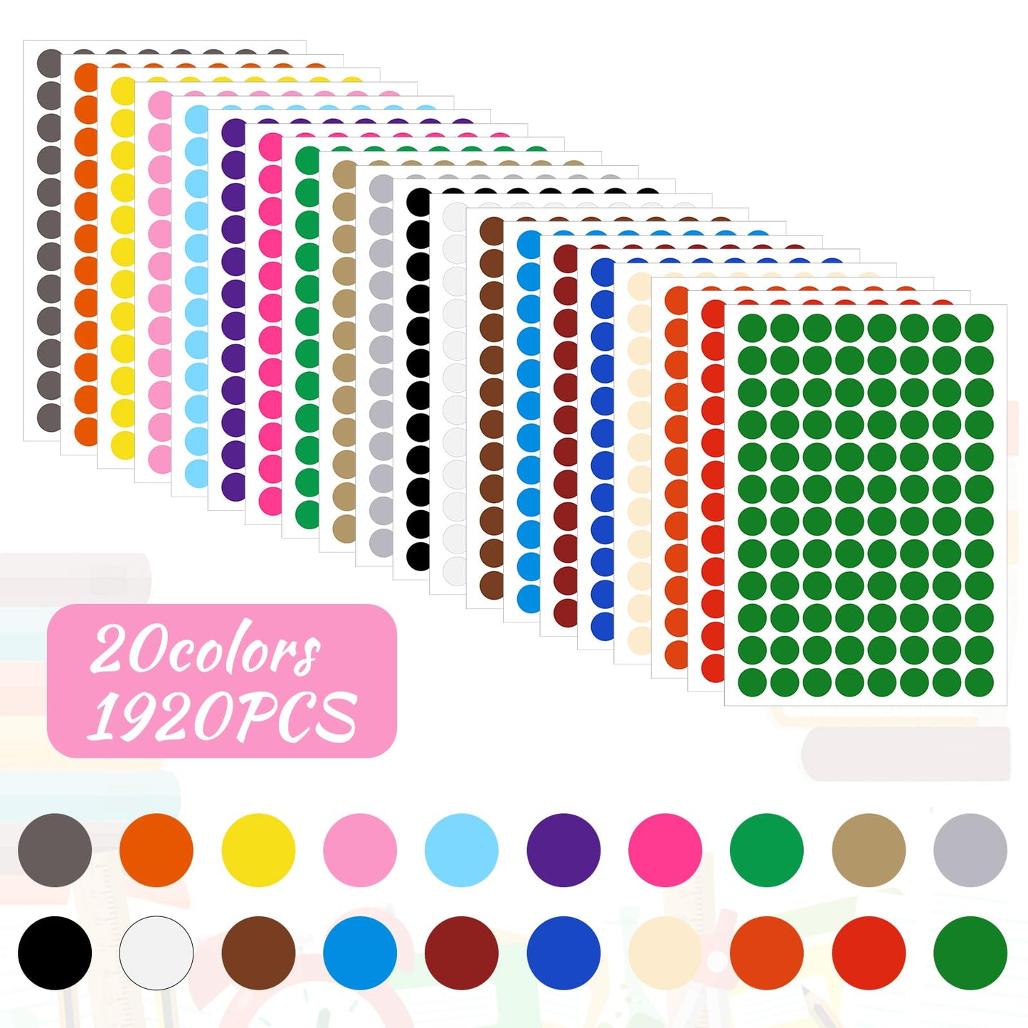 Lusofie 1920 Pcs Dot Stickers 20 Colors Label Stickers Circle Stickers Scrapbook Supplies Self Adhesive Planner Stickers Coloured Dots Stickers for Event Activity Schools Coding DIY Crafts Gift