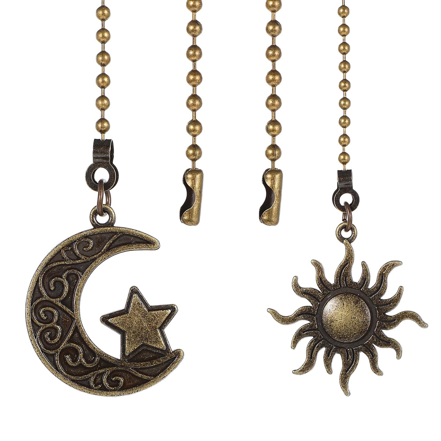 Lusofie 2Pack Ceiling Fan Pull Chain Extender Copper Totem Bohemia Fan Pull Chain Extension 13.6" Retro Sun Moon Ceiling Fan Chain Extenders for Light Fan Pulls Decorative