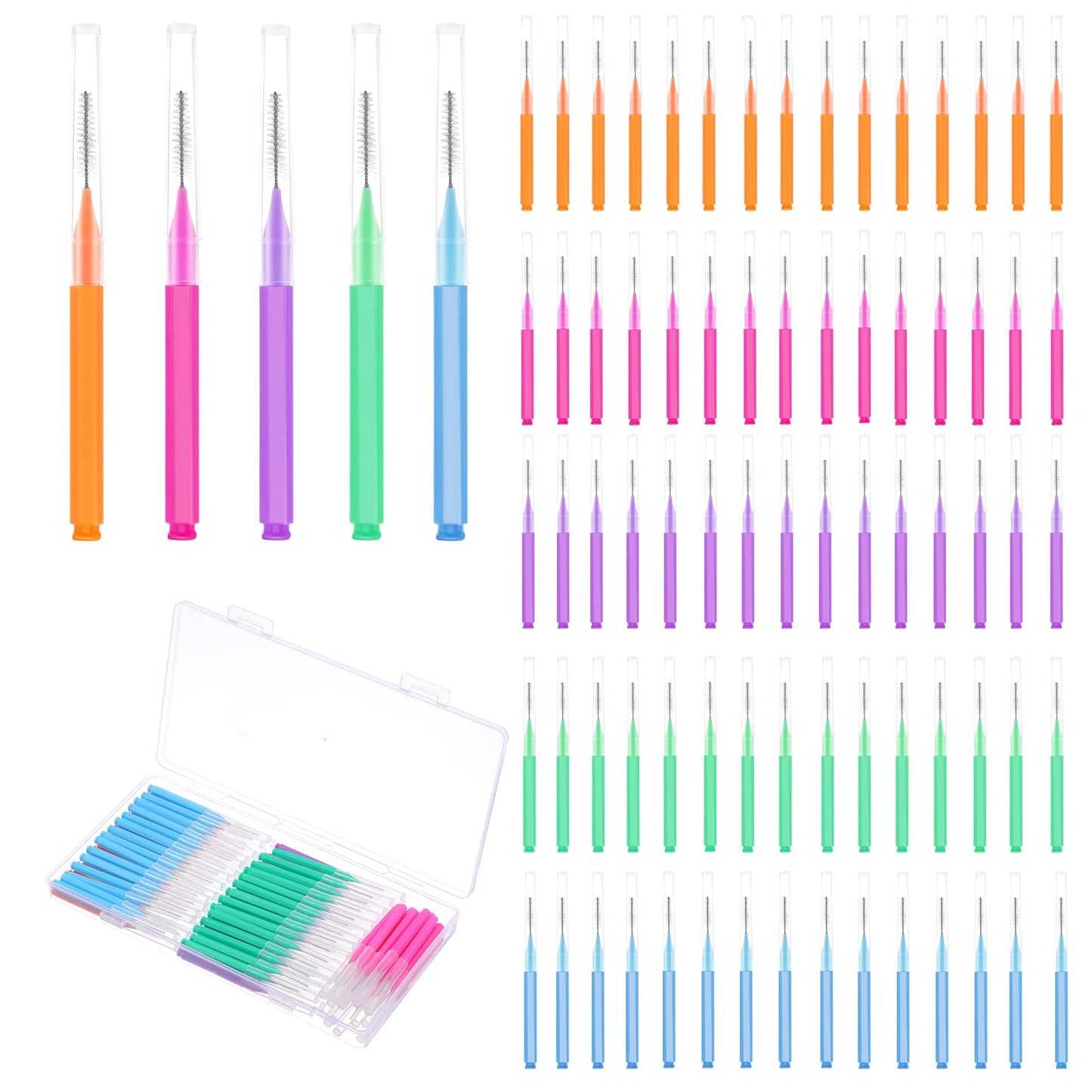 75Pcs Interdental Brush Braces Brushes for Teeth Cleaner 5 Colors Floss Brush Between Teeth Cleaning Brushes Dental Picks Toothpick Tooth Flossing Head Oral Cleaning Tool