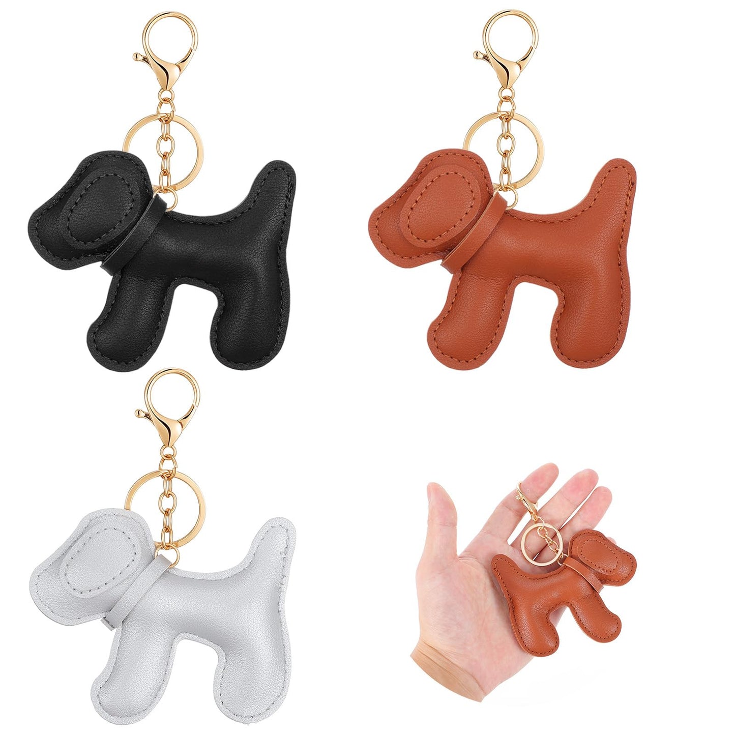 Tucnoeu 3 Pcs Leather Dog Bag Charm Leather dog keychain, Lover Charm Keychain for Purse, Handbag, Backpack, Zipper Accessories