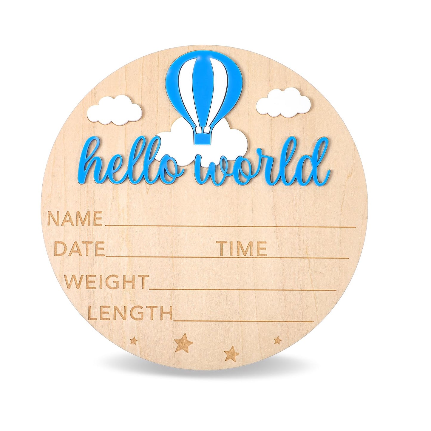 Lusofie Baby Announcement Sign Wooden Clouds Hot Air Balloon and Stars Welcome Baby sign Birth Announcement Sign for Hospital
