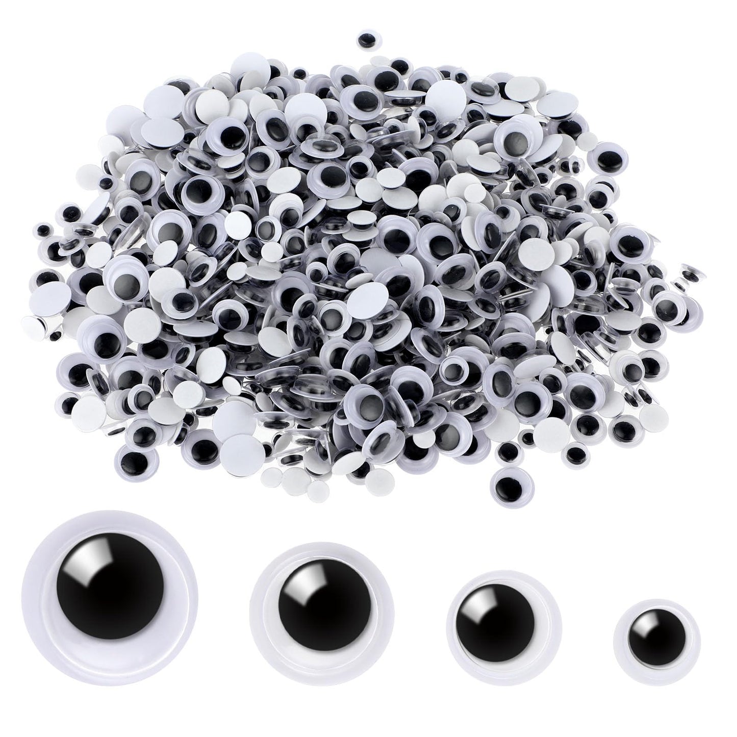 Lusofie 1000 Pcs Black Googly Eyes Plastic Prank Wiggle Eyes Multiple Sizes Googly Eyes Self Adhesive for DIY Crafts Projects School Halloween Christmas DIY Craft Supplies(6mm,8mm,10mm,12mm)
