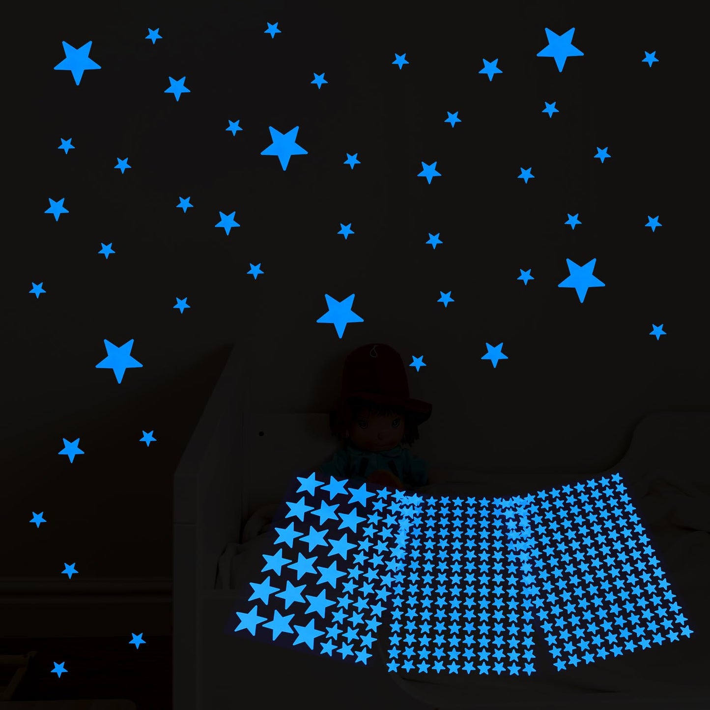 708 Pcs Glow in The Dark Stars Realistic Luminous Stars Wall Stickers Glowing Stars for Kids Room Ceiling and Walls Decorations Glow Adhesive Night Stars Sticker for Bedroom Decor, Blue