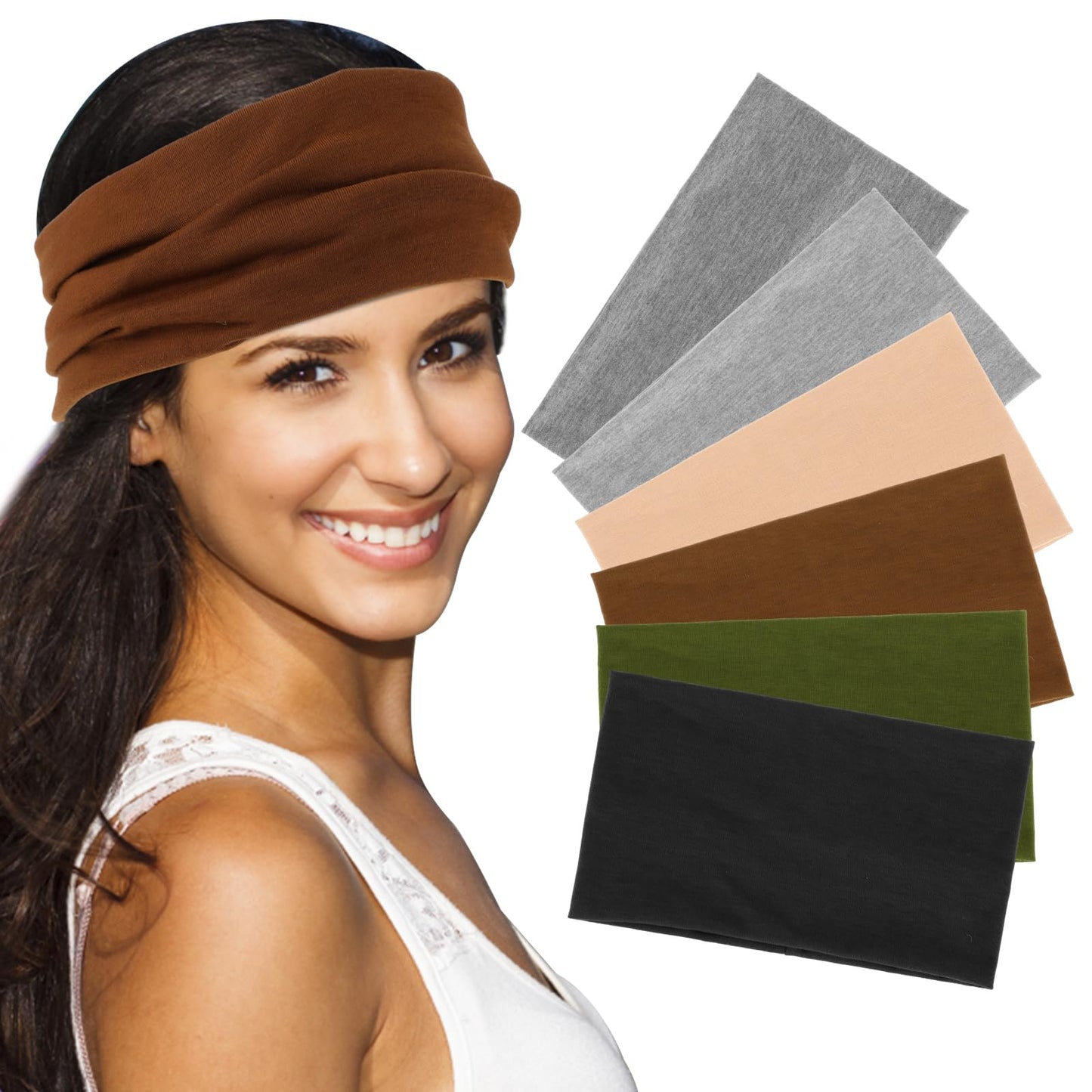 Lusofie 6 Pcs Wide Headbands for Women's Hair, Yoga & Running, Elastic, Non Slip, Breathable, Fashion Headbands for Women & Girls, Pack of 6