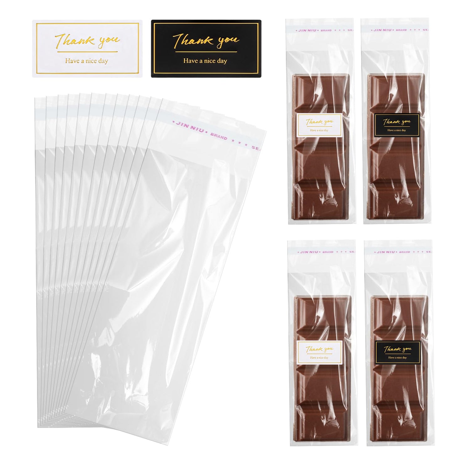 100psc Clear Sweet Bags with 120pcs Thank You Stickers,7.87" X 2.36"Food Safe Bags,Self Seal Bags for Snacks For Candy, Wedding Cookie, Valentine Chocolates, Snacks
