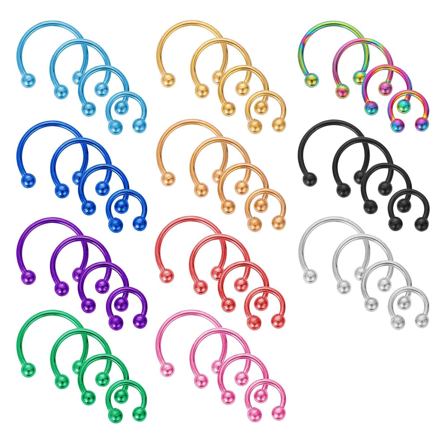 Yolev 44Pcs 16G Stainless Steel Horseshoe Nose Septum Rings Piercing Jewelry Balls Spikes Cartilage Helix Tragus Earring Hoop Eyebrow Lip Hoop Piercing Ring for Women Men