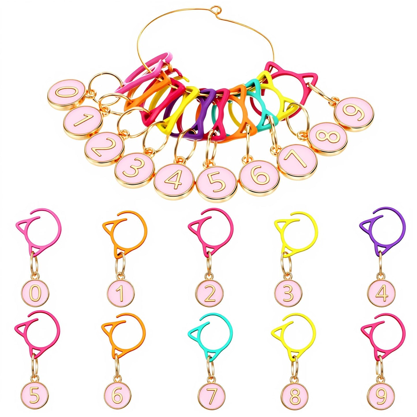 10Pcs Number 1~9 Stitch Markers - Cute Stitch Markers for Knitting - Oil Drip Enamel Alloy Stitch Markers for Crocheting Weaving Sewing Knit Quilting DIY Zipper Pull