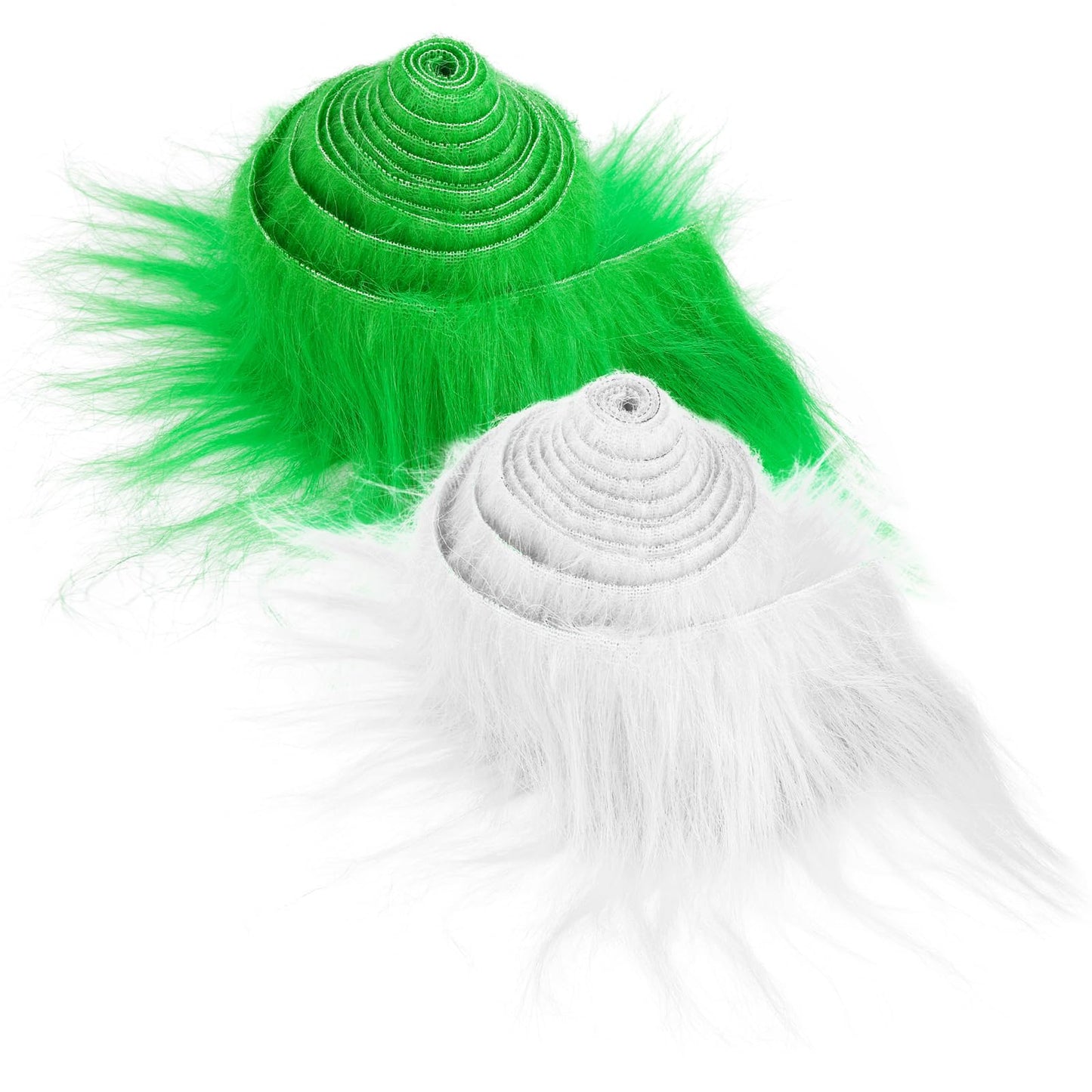 Lusofie 2Pcs Shaggy Plush Faux Fur Fabric Precut Strips 2x60inch Fur Fluffy Fuzzy Craft Fur for Gnomes Beard Santa Claus Hair Dwarf Cosplay Costume DIY Craft Decoration (White&Green)