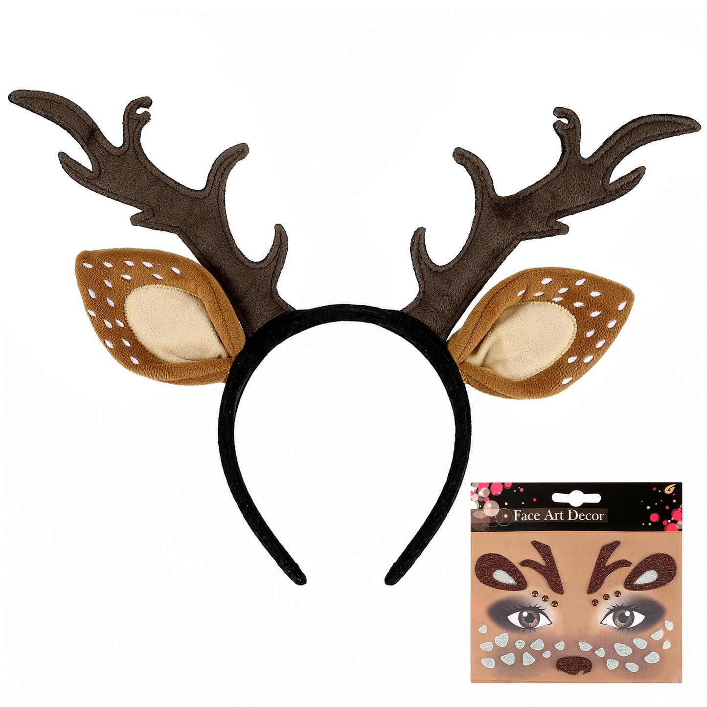 Ziuohaa 2pcs Deer Antlers Headband with deer face tattoo for Halloween