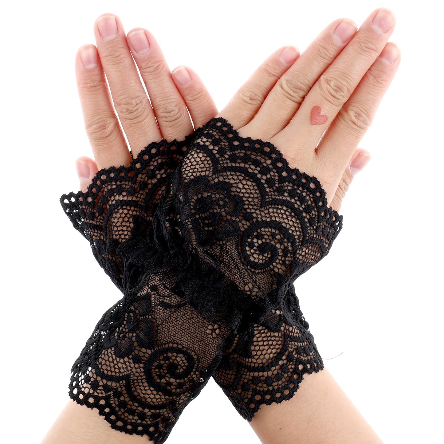 DIVINA VITAE 1 Pairs Short Black Lace Gloves Women Lace Fingerless Gloves Lace Gloves for Women Tea Party Bridal Lace Gloves for Wedding Fingerless Lace Gloves for Wedding Party Costume Accessories