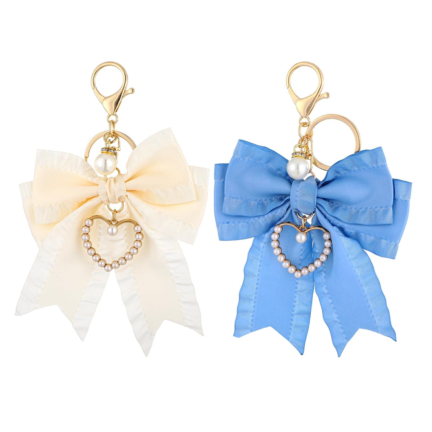 Josojoou 2pcs Cute Bow Keychain for Women, Bow Charm for Purse, Handbag Purse Charms, Pearl Keychain Accessories for Car