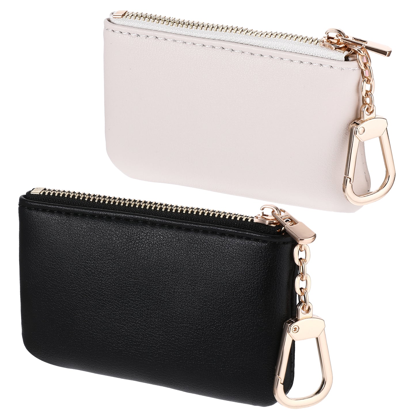 Tucnoeu Full Grain Leather Coin Purse with Key Chain - Small Change Purse Keychain Card Holder Keychain Pouch Small Keychain Wallet for Women and Men (Black)