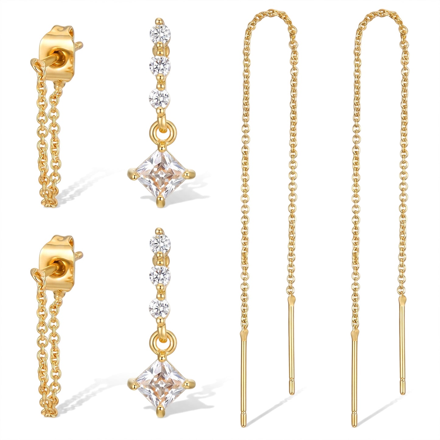 3 Pairs Chain Earrings for Women, 14K Gold Plated Chain Earring, Gold Dangly Earrings for Women, Stacked Earring Chains, Fashionable Women'S Jewelry
