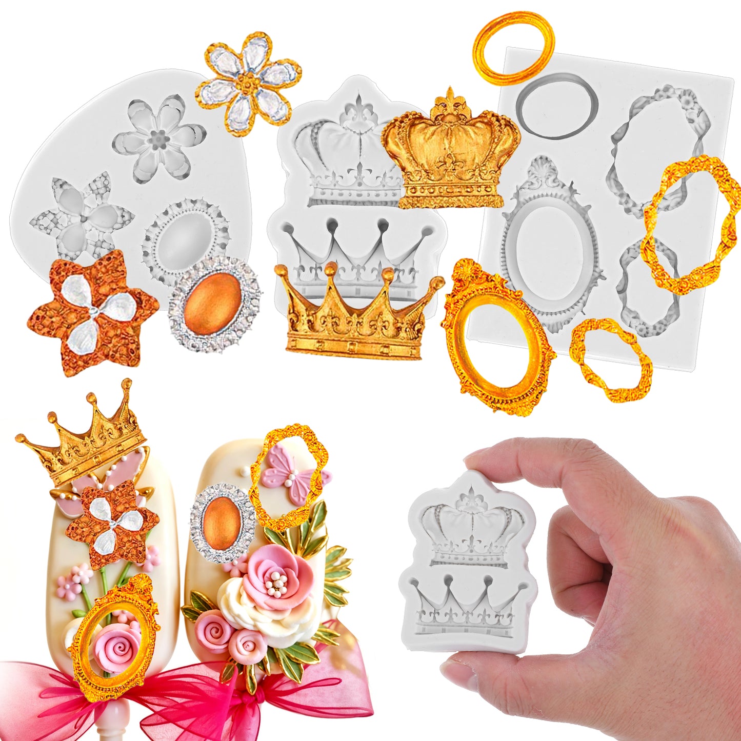 Telooco 3 Pcs Frame Mold Gray Frame Molds for Chocolate, Baroque Silicone Mold Princess Chocolate Molds for Cupcake Decoration, Chocolates, Candy, Polymer Clay