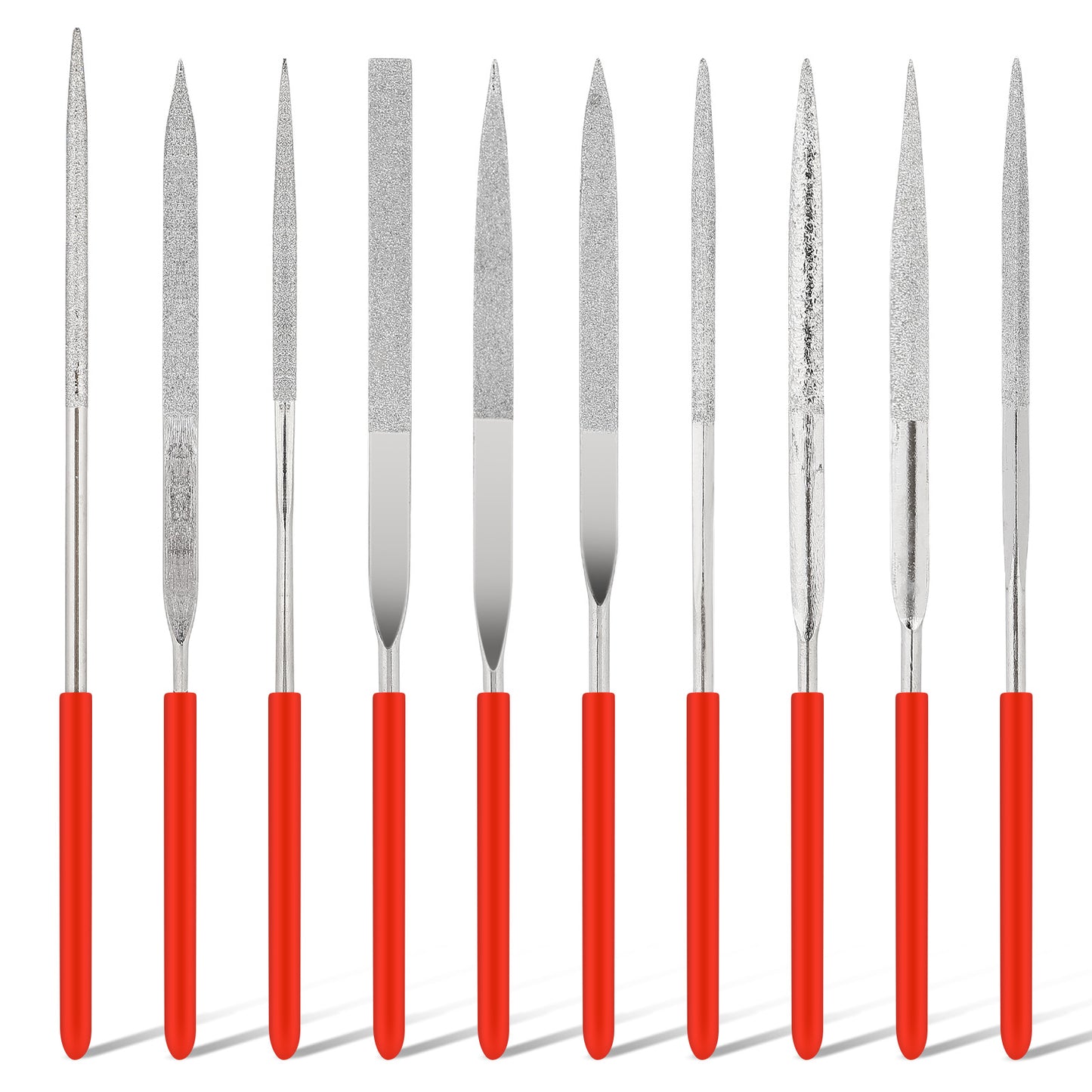 Metal File Needle Files Set, 10pcs Diamond Needle File Set for Metal Files for Steel, Mini Needle Files for Jewelers Glass Wood Carving Craft, 140mm Total Length, Red and Silver