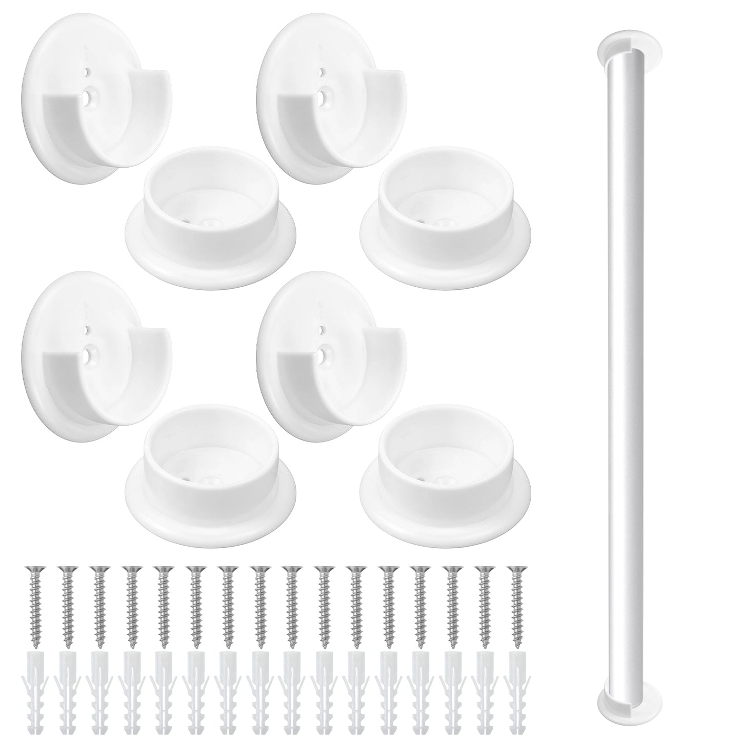 8PCS Closet Rod Holder, Closets Bracket for Rods, Plastic Closet Pole Socket, Screw-on Accessories, Suitable for Wardrobes, Home Bathrooms (White)