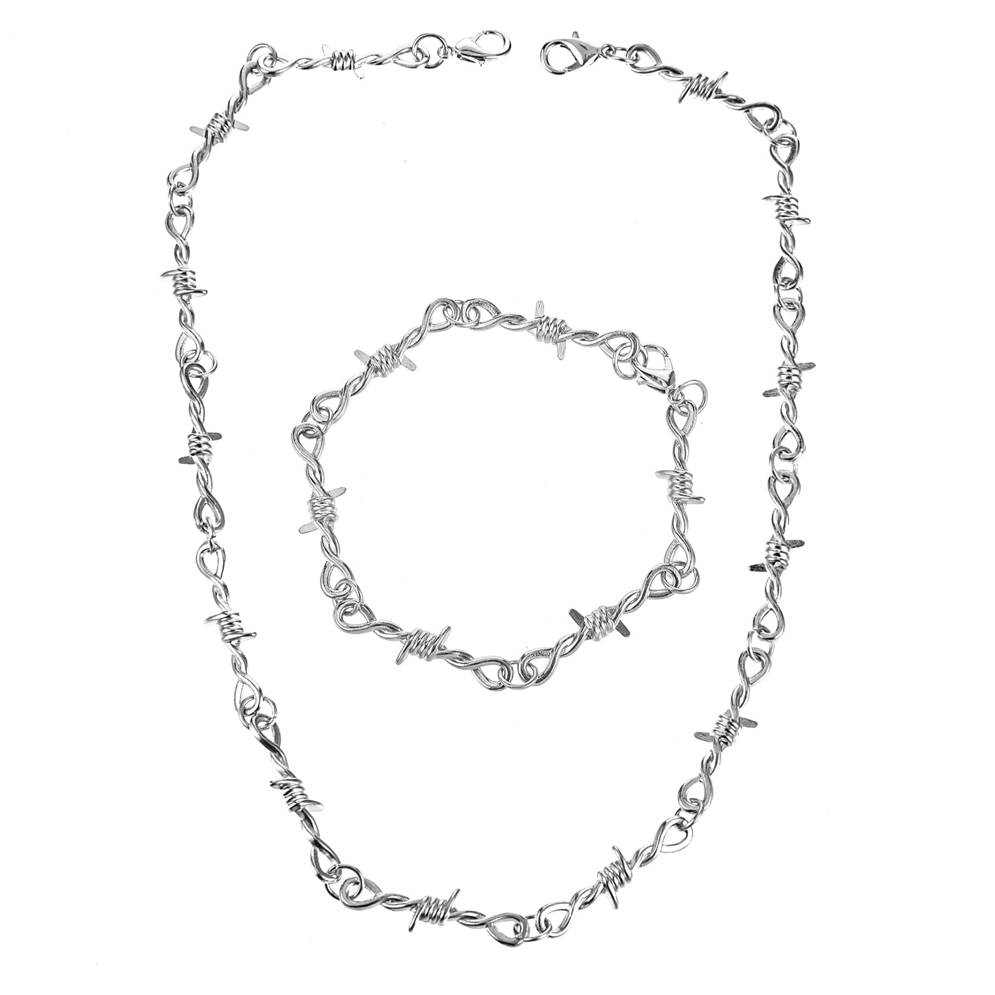 Yolev Punk Thorns Necklace Barbed Wire Bracelet Set Silver Goth Jewelry Metal Flame Barbed Wire Necklace Hiphop Rock Jewelry for Men Women Y2k Daily Versatile Fashion