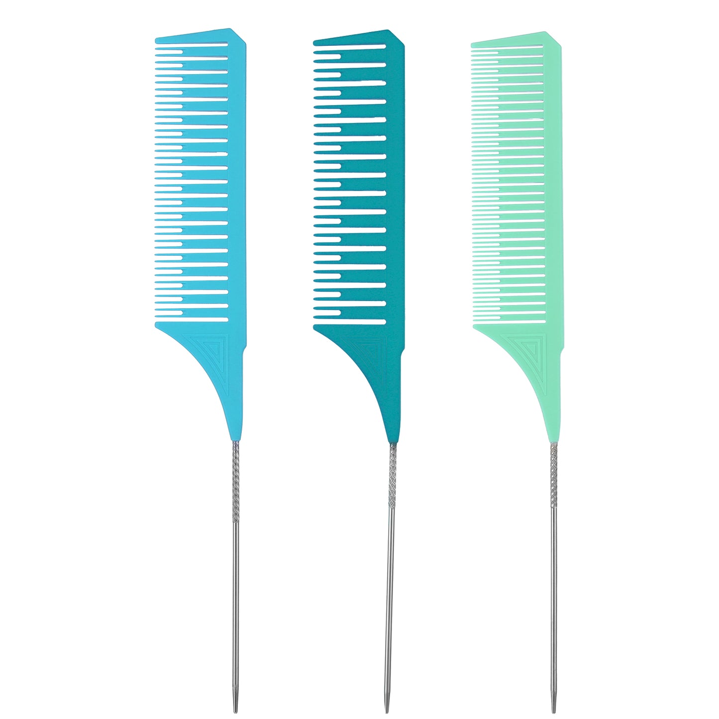 Lusofie 3Pack Highligh Comb, Weaving Combs for Highlighting, Hair Teasing Parting Comb with Long Stainless Steel Rat Tail for Hair Stylist Salon Barbershop Home(Green, Blue, Light Blue)