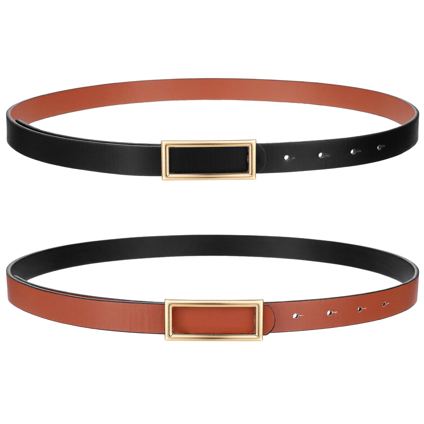 Telooco Women Reversible Skinny Belt, Two-in-One Faux Leather Women Belt with Gold Buckle Thin Waist Belts for Jeans Pants Dresses (Black/Brown)