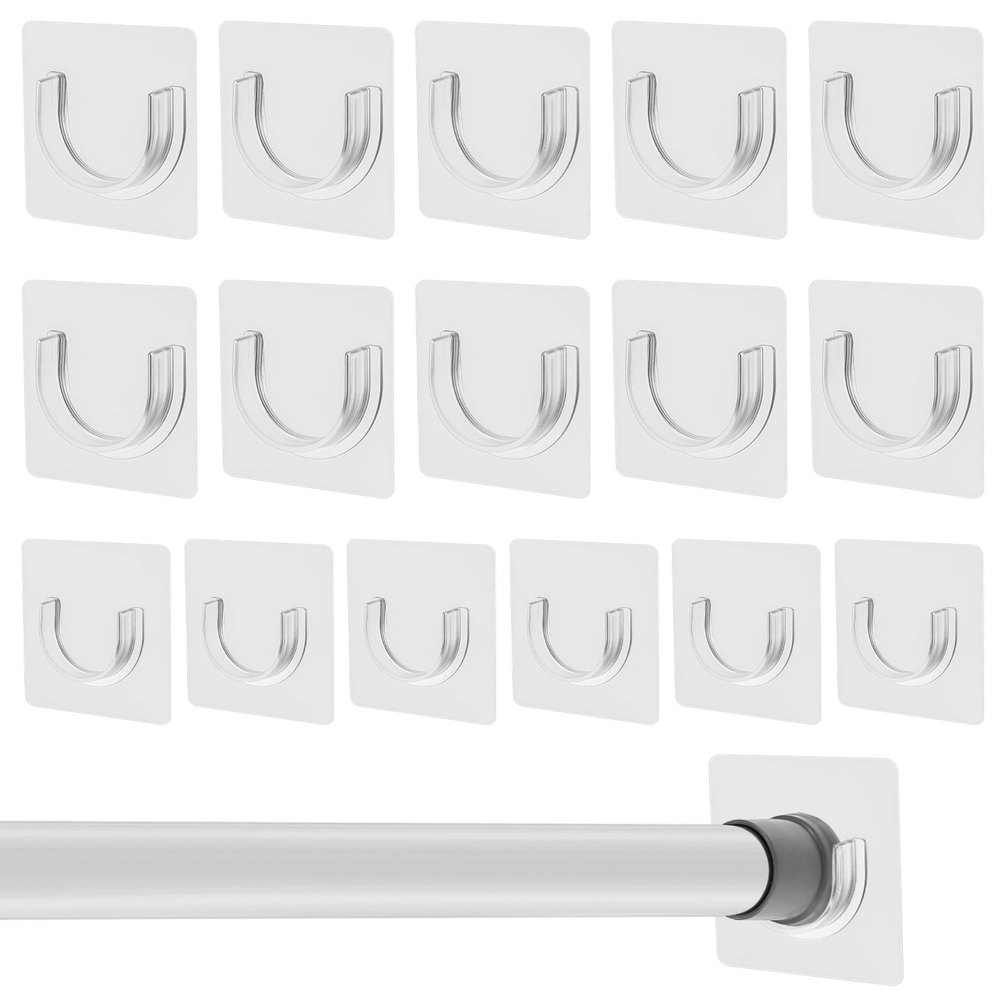 Shower Rod Holder,16 Pack Adhesive Curtain Rod Holder,No Drilling Shower Bar Holders,Curtains Rods Brackets for Bathrooms,Kitchens,and Bedrooms(2 Sizes)