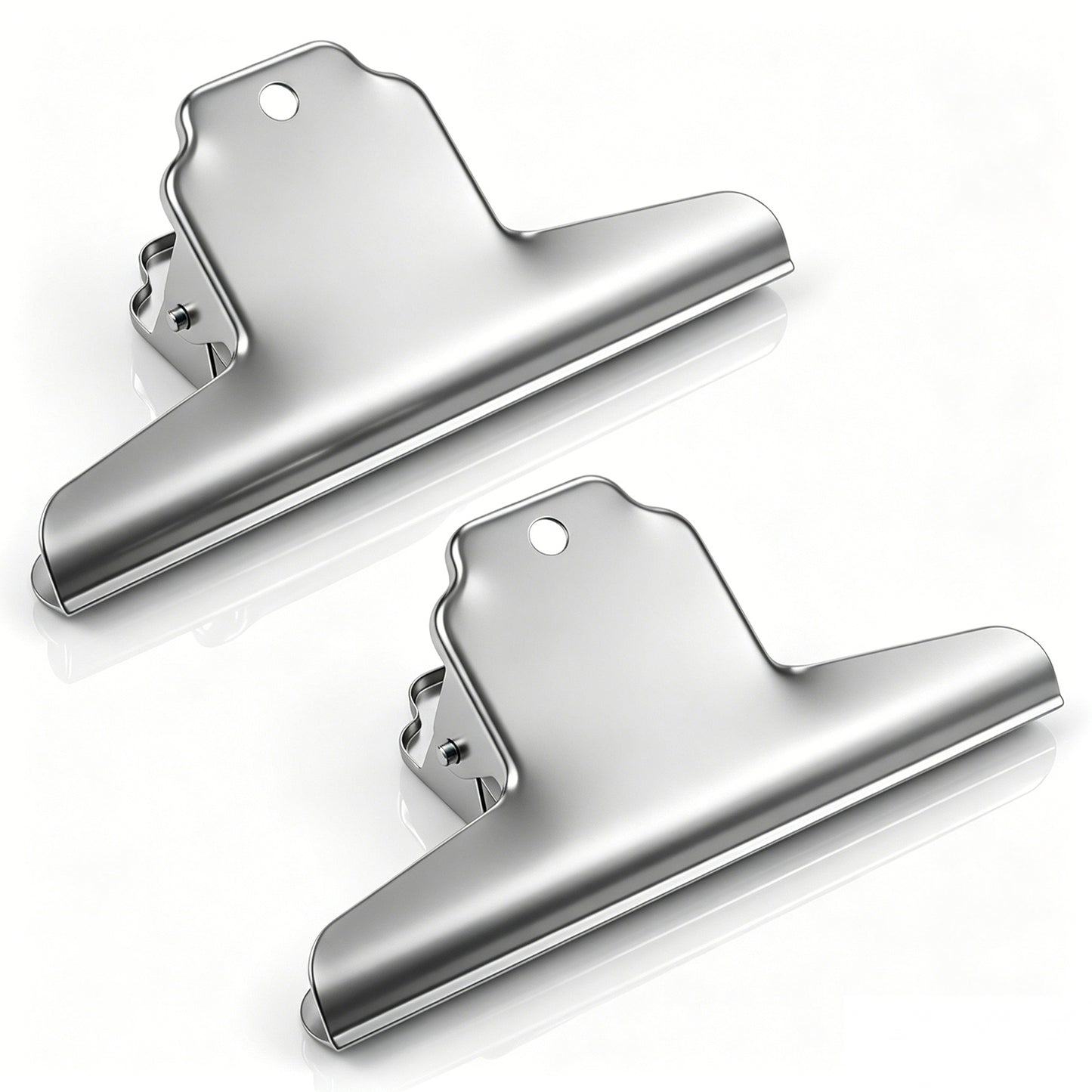 2 PCS Large Stainless Steel Bull Binder Clips, 6.3 Inch Heavy Duty Hinge Clip for Documents, Art Boards, Kitchen, Office, School, and Home Use