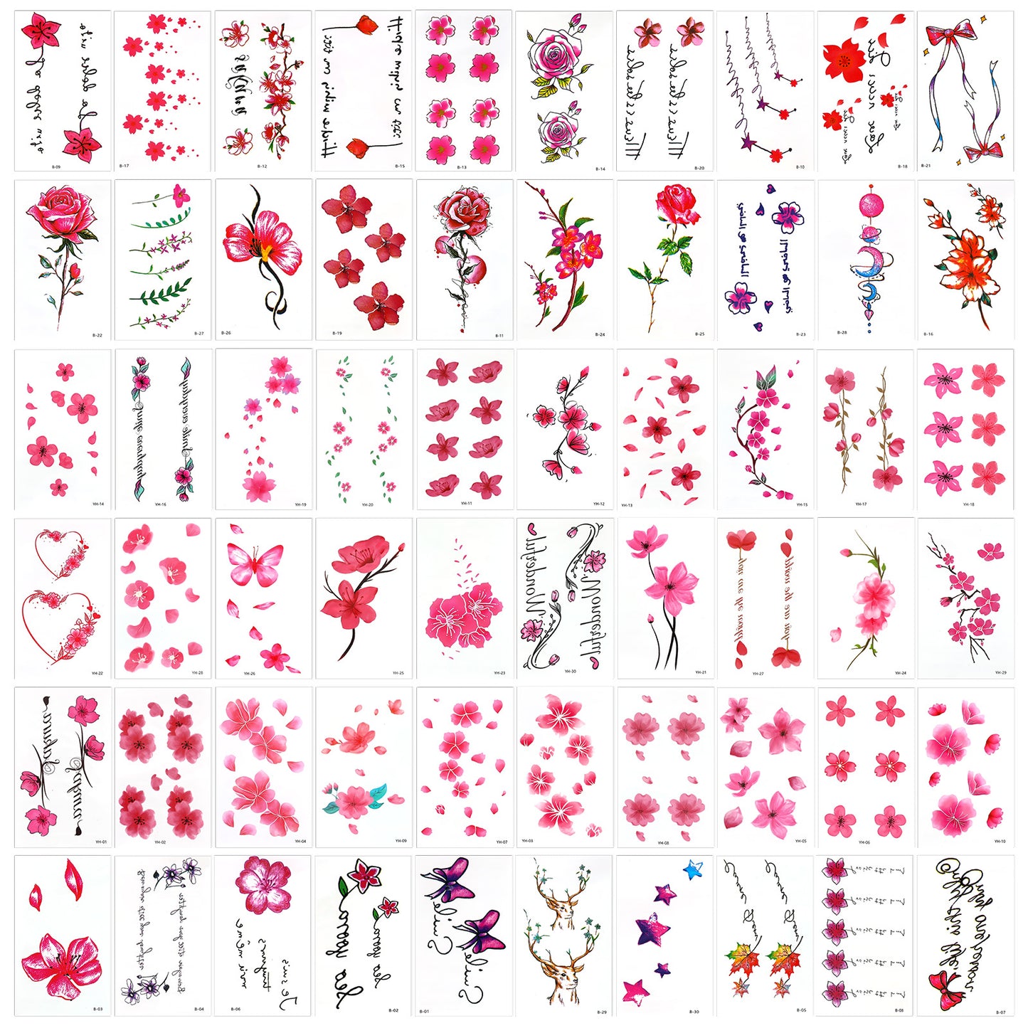 60 Sheet Floral Temporary Tattoos,Long Lasting Realistic Temporary Flower Tattoos,Body Art Waterproof Tattoo Stickers for Face Arm Body Party Favors Makeup Supplies