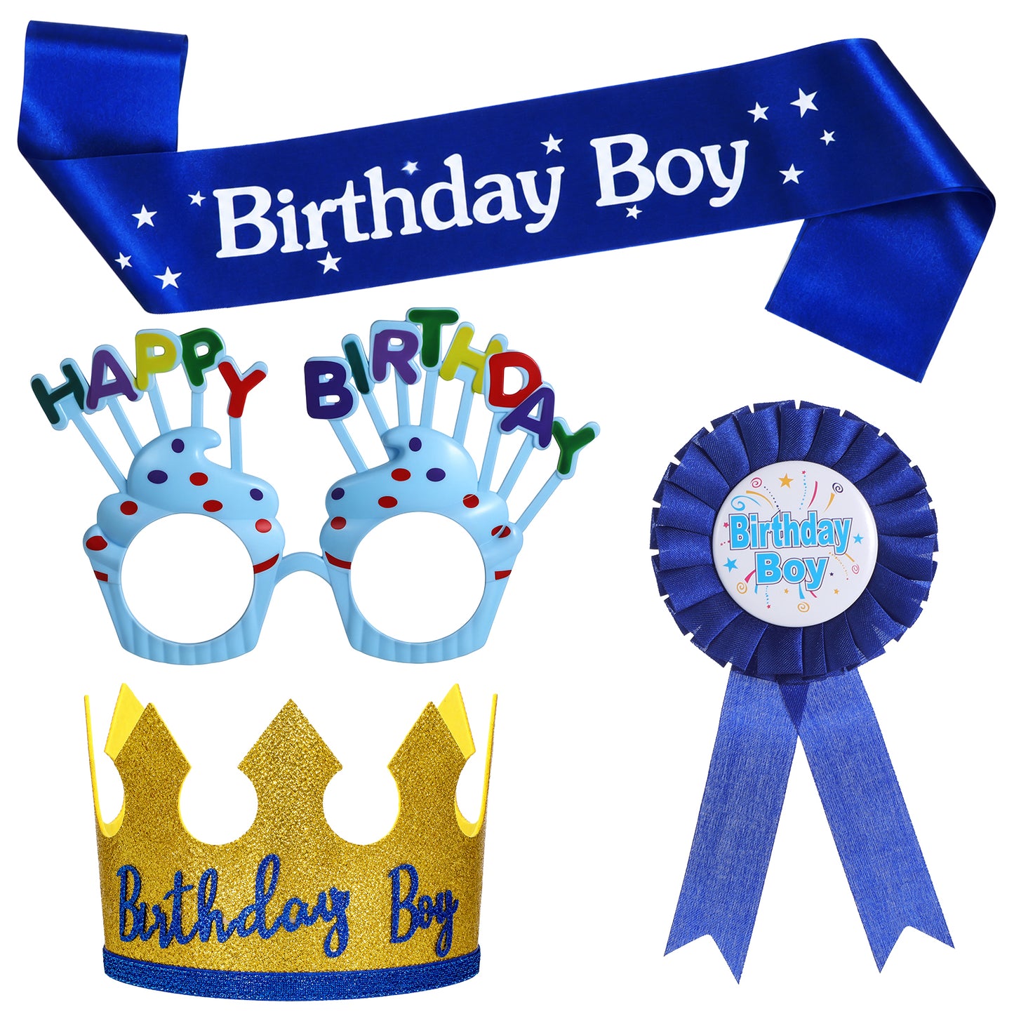 Gemoioio Kids Birthday Crown & Dress Up Set – Birthday Boy Pin, birthdaysash and crown, Royal Dress Up Costume Accessories for Boys BirthdayParty Decorations