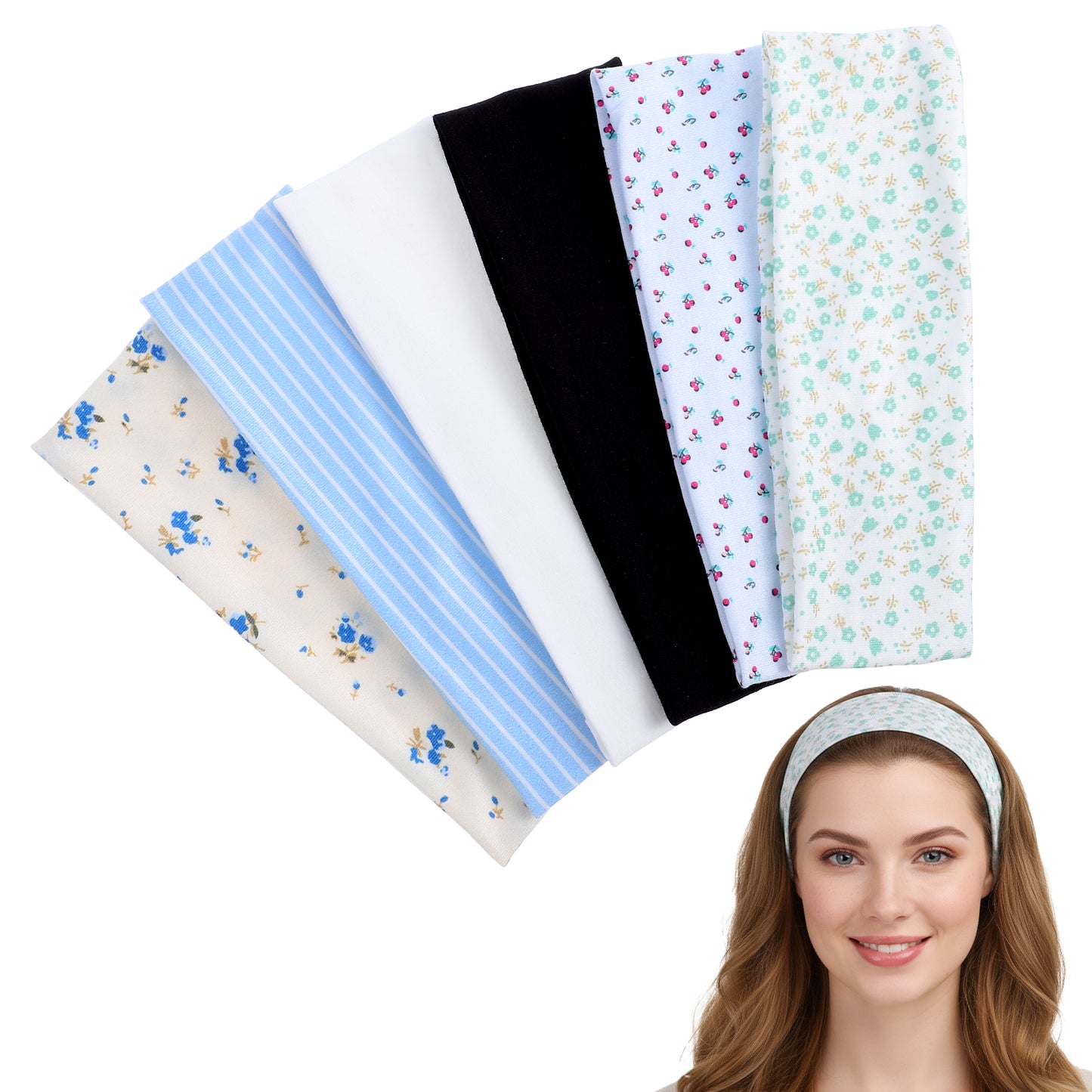 6Pcs Boho Headbands for Women, Wide Floral Headband Non Slip Elastic Sweat Hairbands Soft Yoga Thick Turban Head Wrap for Women Girls