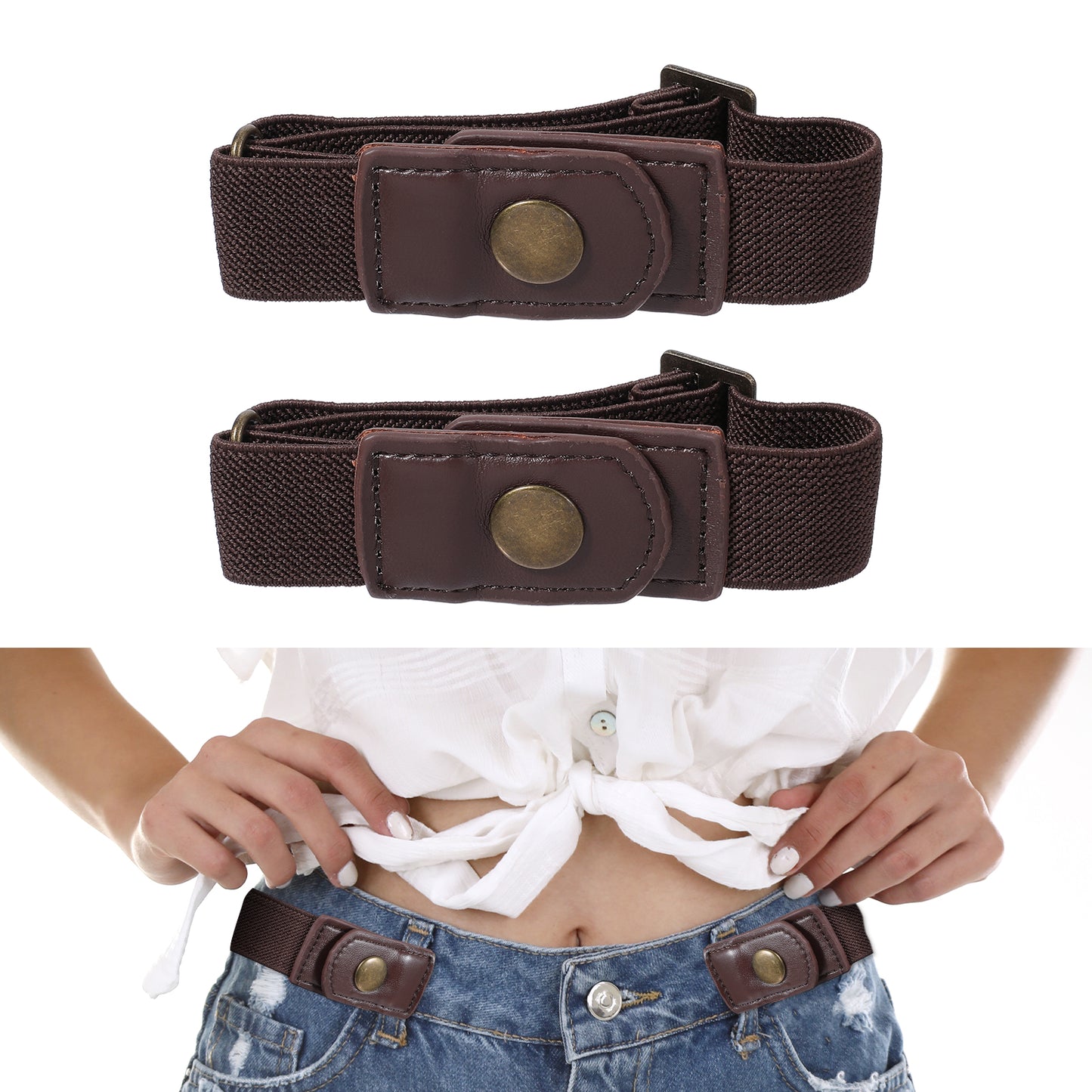 Tucnoeu Invisible No Buckle Belt No Buckle Belts for Men Adjustable Belt Women Side Belt without Buckle Elastic Stretch(brown)