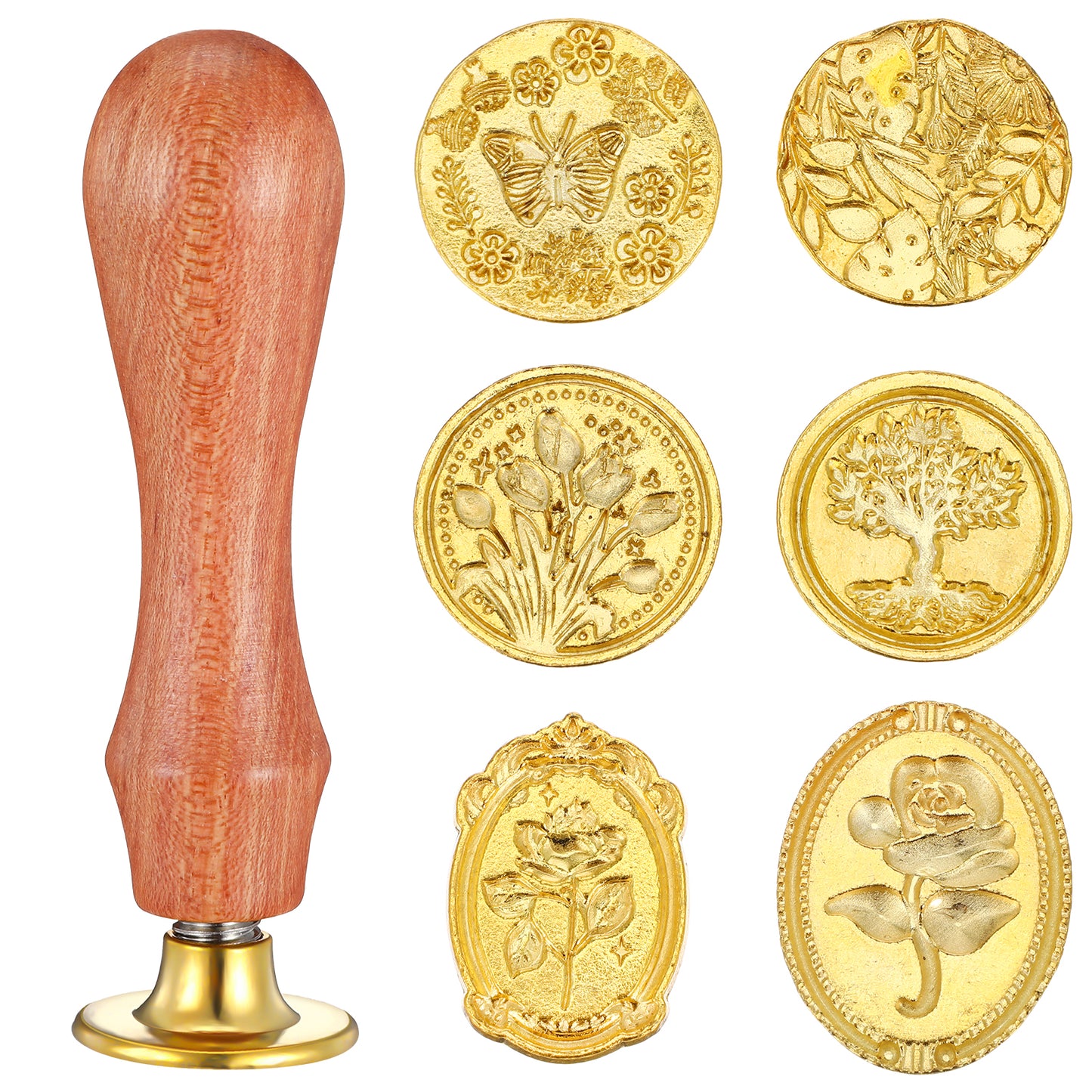 6 Pcs Wax Seal Stamp Kit, Botanical Flower and Butterfly Designs Wax Seal Stamp with Wooden Handle, Vintage Wax Seal Molds for Wedding Invitations, Greeting Cards, Planners and Gift Letters