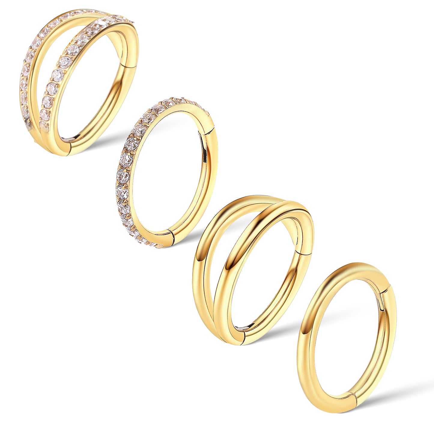 Lusofie 4Pcs Gold Hinged Hoop Earring Nose Ring Hoop Surgical Steel 18G Clicker Earring Hoops Piercing Jewelry for Women Men(8mm)