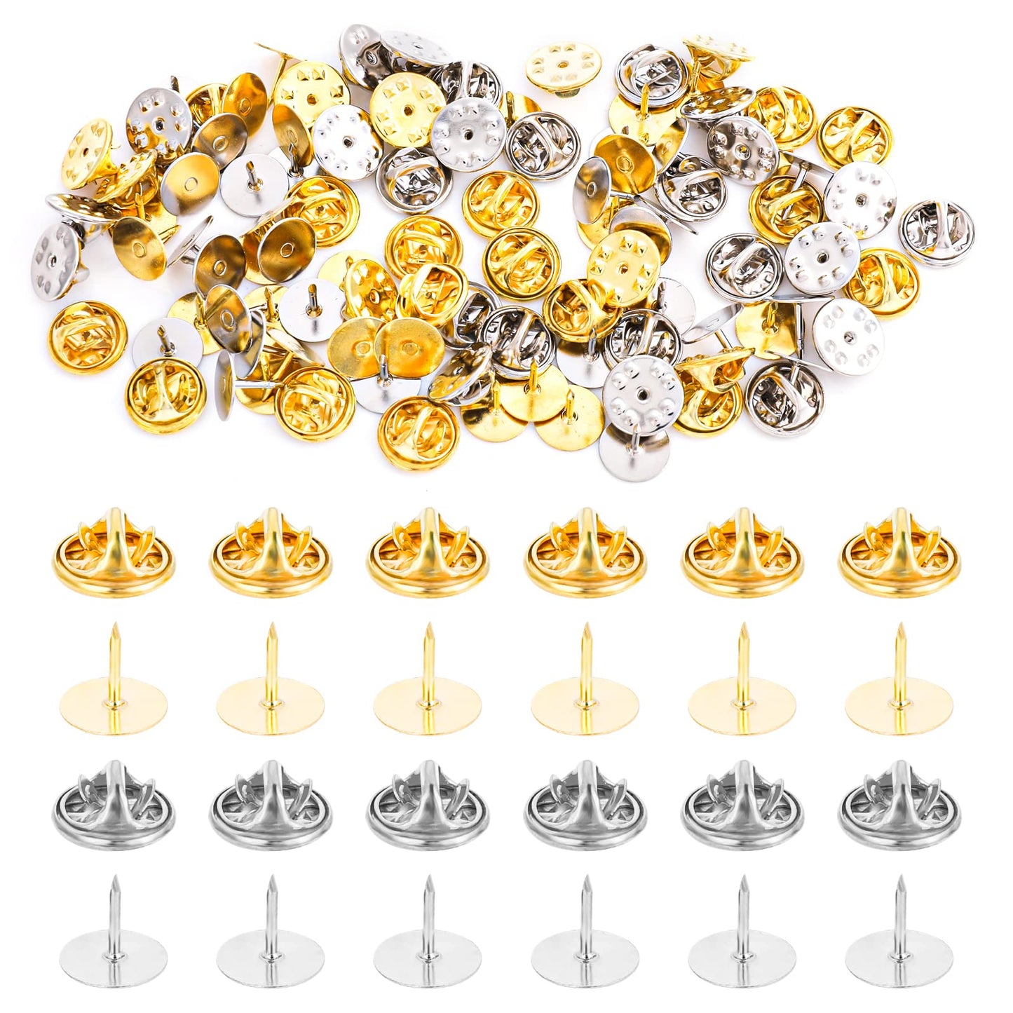 Lusofie 50 Sets Metal Pin Backs Locking Pin Backs, Butterfly Clutch Badge Locking Pins Badges for Craft Making (Gold, Silver)