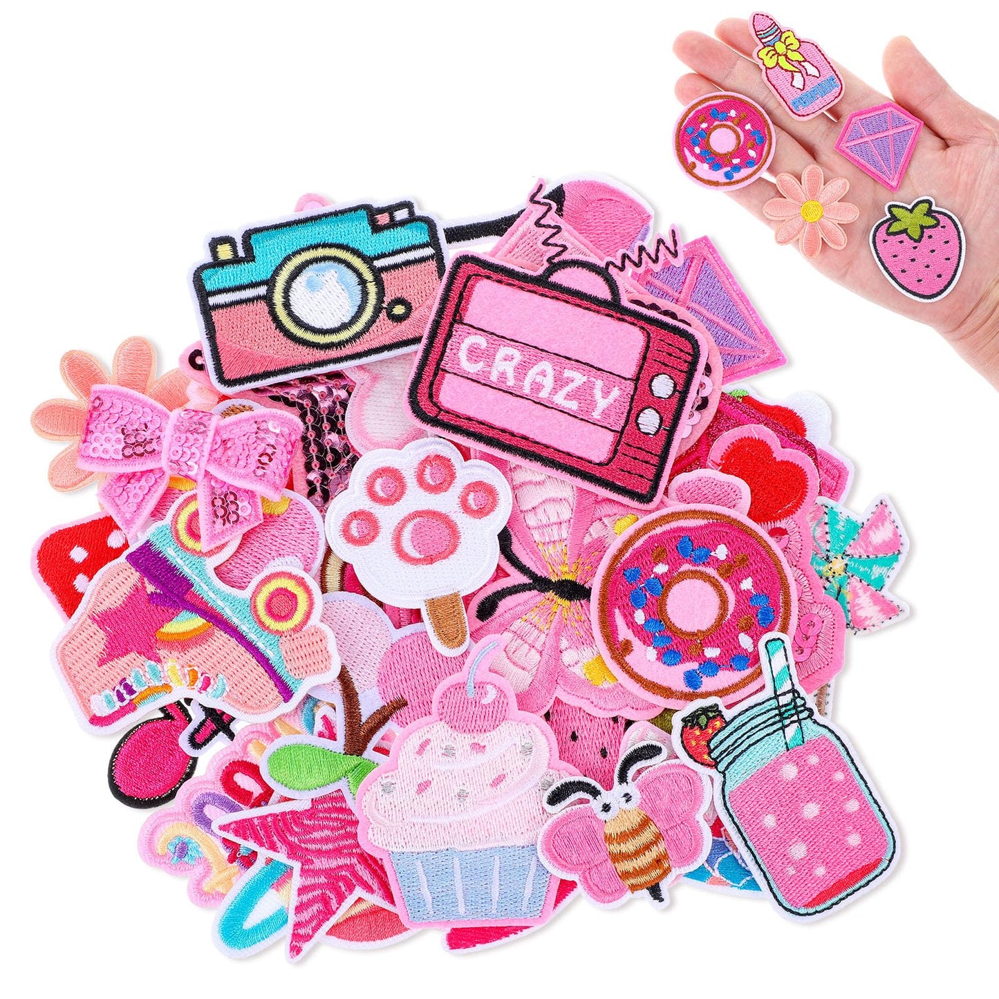 Pink Iron On Patches for Girls,36 Pcs Girly Embroidered Patches Random Styles Cute Sew on/Iron on Patch for Backpacks Clothing Hats Jackets Pants Decor