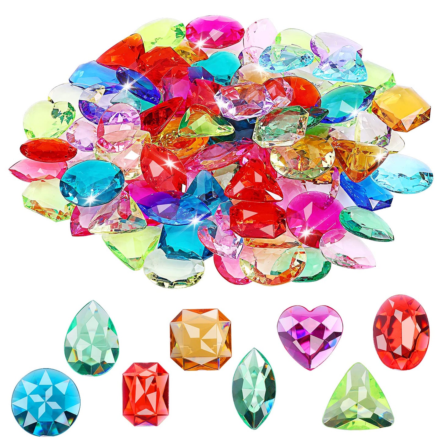 Yolev 100Pieces Acrylic Diamond Gems Pirate Treasure Jewels for Kids Bling Diamonds Treasure Coloured Jewellery Decoration Arts and Crafts Table Decorations Vase Filler Fish Tank