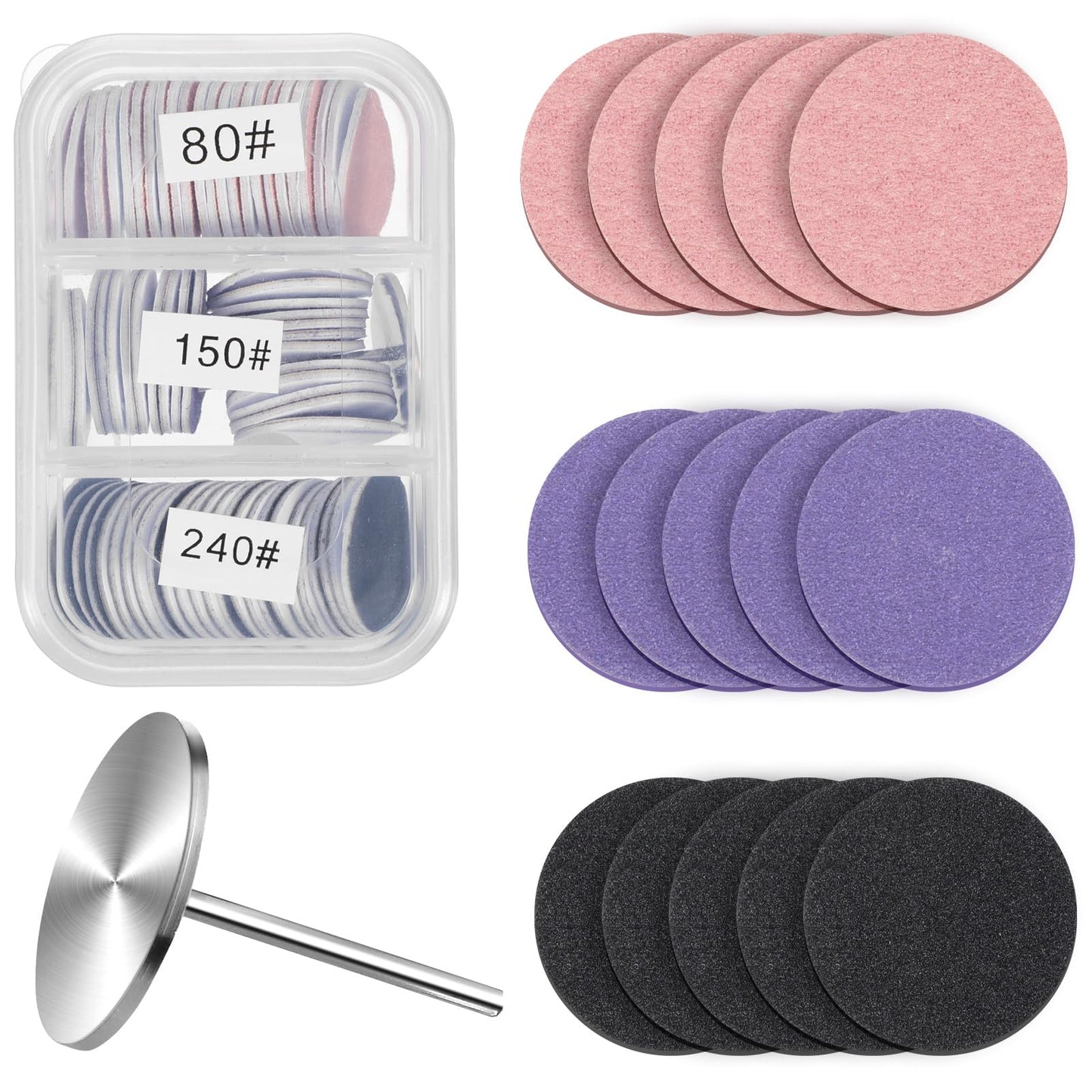 72 Pcs Sanding Paper Discs with Metal Nail Drill Bit 25mm Replacement Foot File Round Sandpaper Discs for Manicure and Pedicure, Electric Callus Remover Tool (#80, #150, #240 Grit)