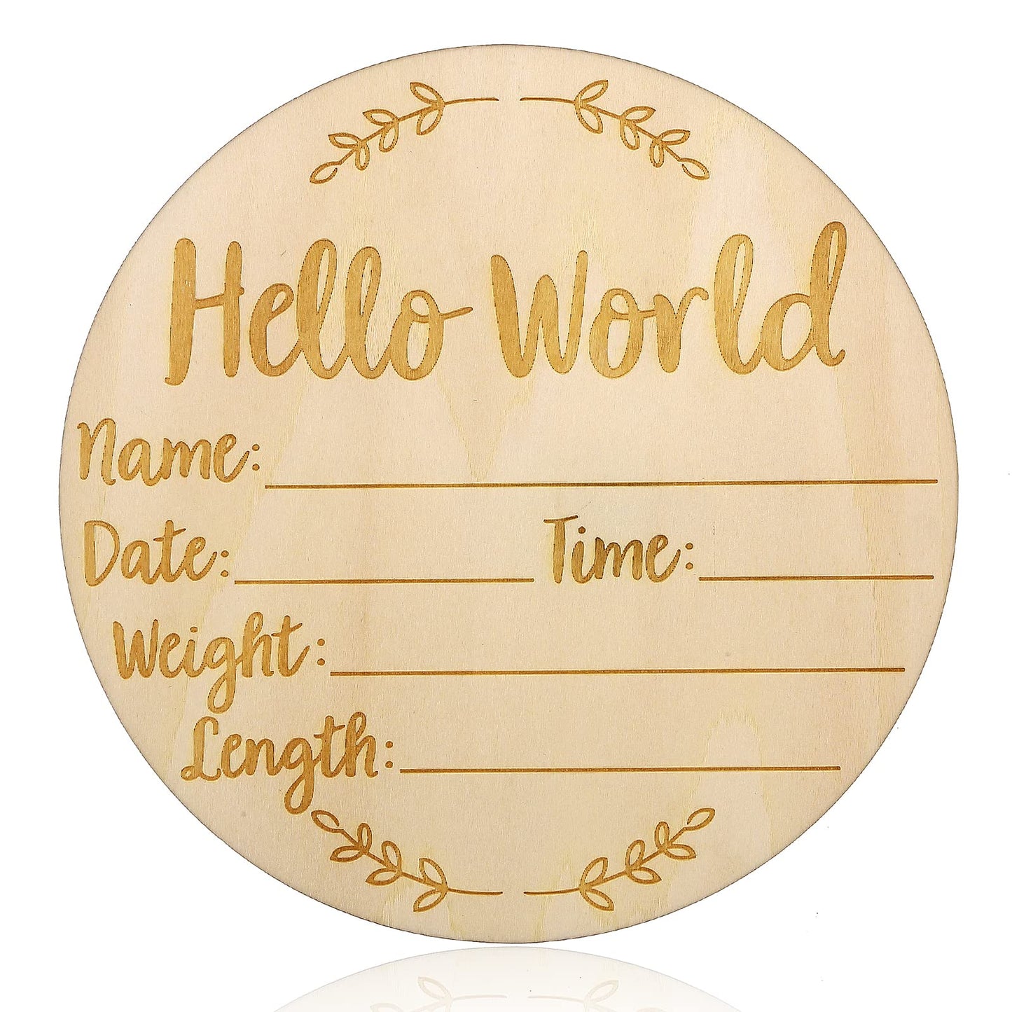 Lusofie Baby Announcement Sign, 5.9 inch Hello World Newborn Welcome Sig Round Wooden Birth Announcement Sign with Baby Name Date Announcement Sign for Hospital Nursery Gift