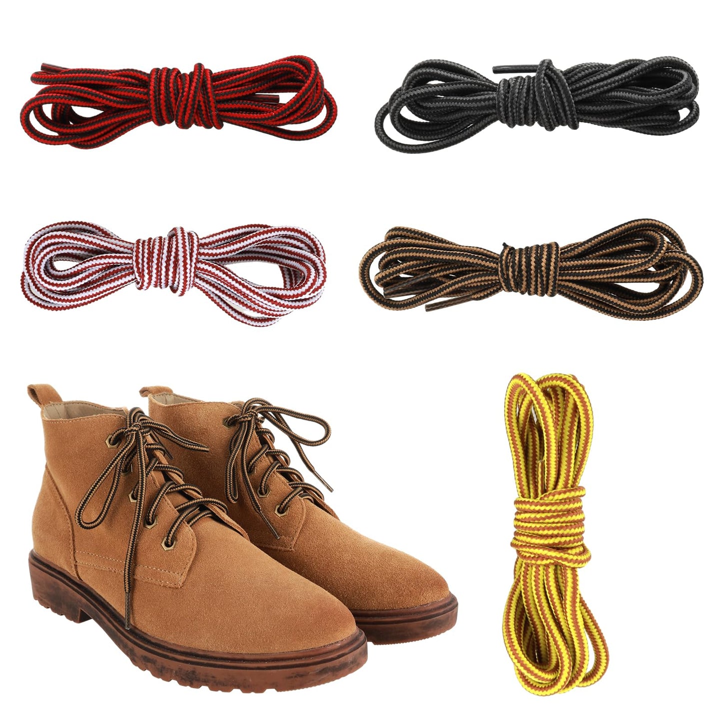 Telooco Work Boot Laces Heavy Duty 5 Pairs Durable Round Shoe Laces for Trainers Thick 4mm Boot Laces for Walking Skating Boots Men