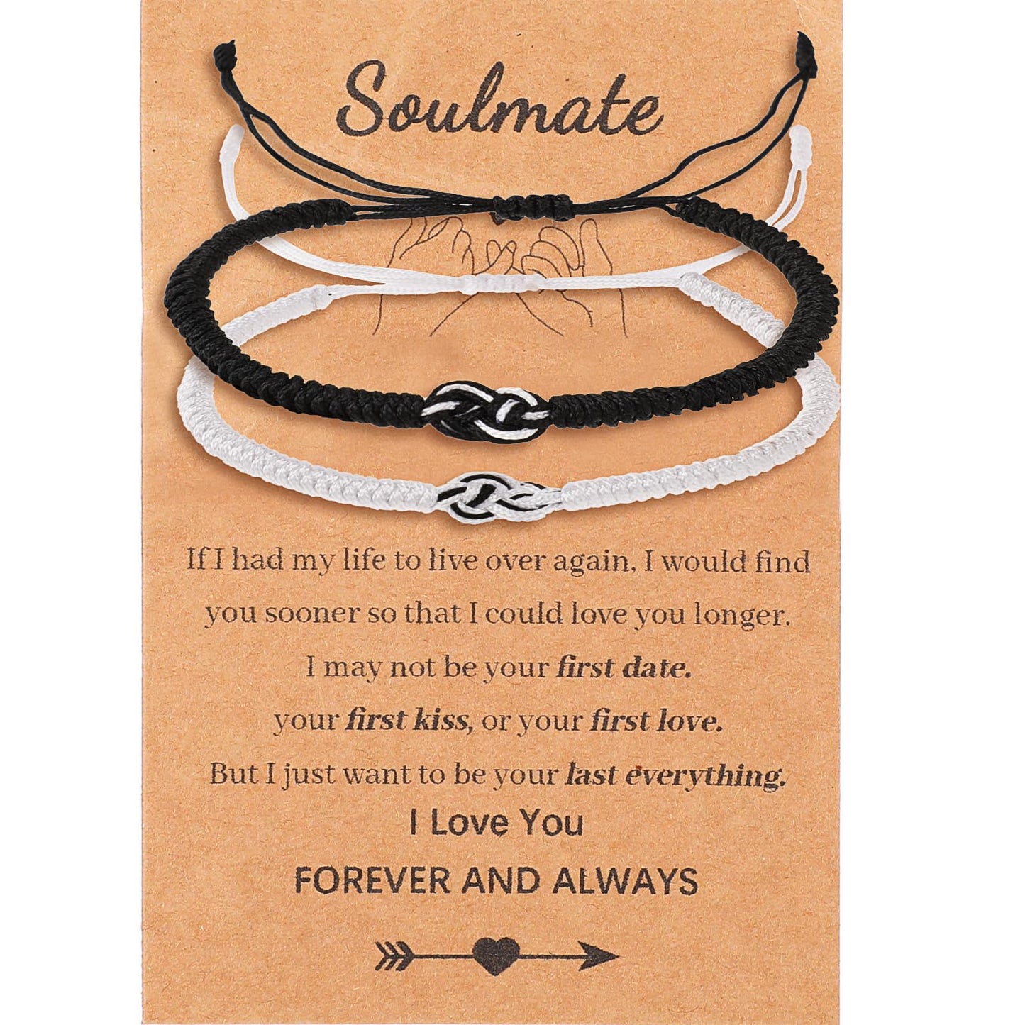 DIVINA VITAE Matching Couples Bracelets Adjustable Boyfriend Girlfriend Bracelets Woven Thread String Promise Bracelet for Her Him Women Men(Black + White)