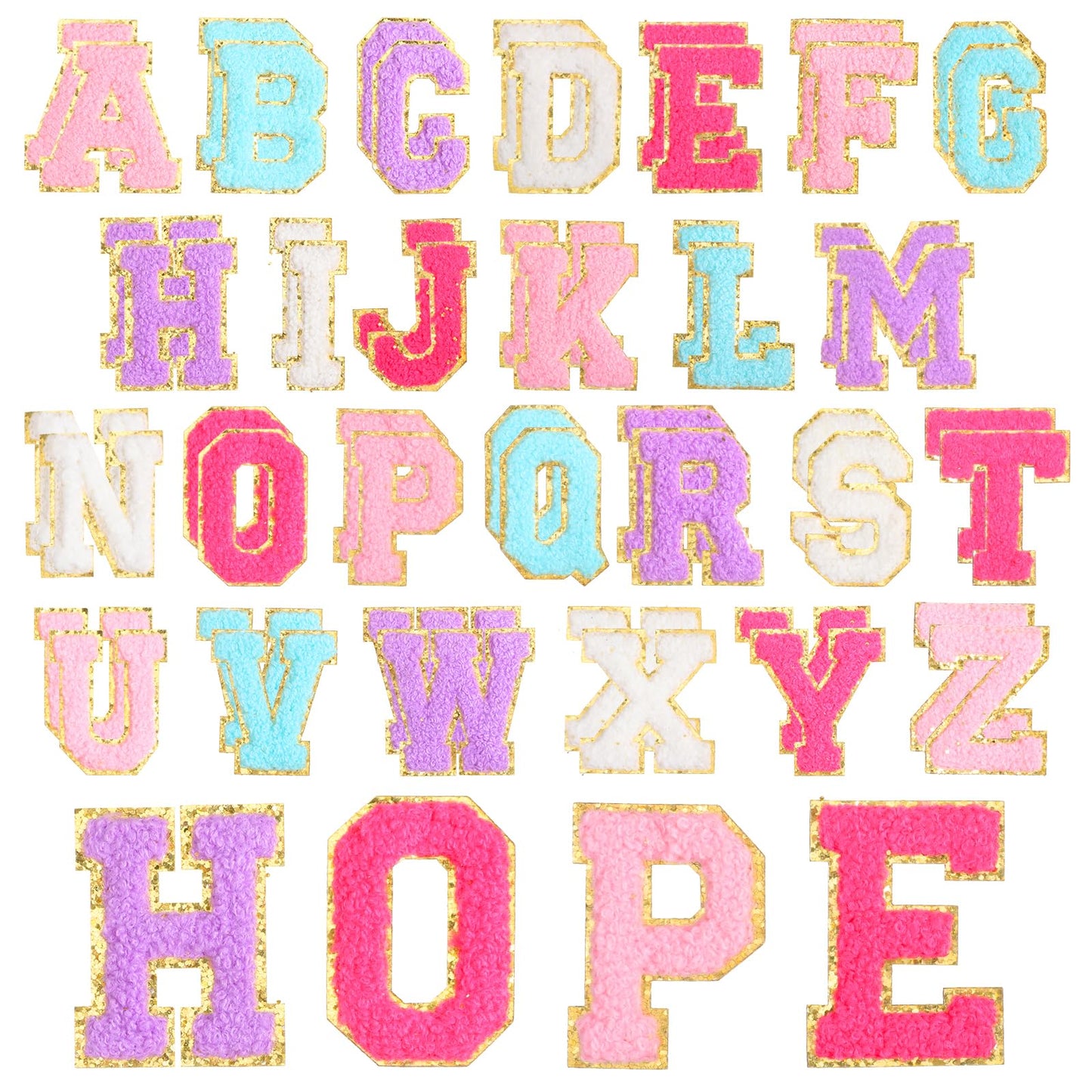 52 Pcs Self Adhesive Chenille Letter Patches, A-Z Iron on Letters Patches